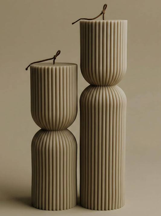 LAWA Hourglass Pillar Candle - Large Beautiful Handmade Pillar Scented Soy Wax Candle Elegant Bubble Aesthetic Candle Housewarming Gift Home Room Shelf Decor Idea Olive Beige (Set of 2)