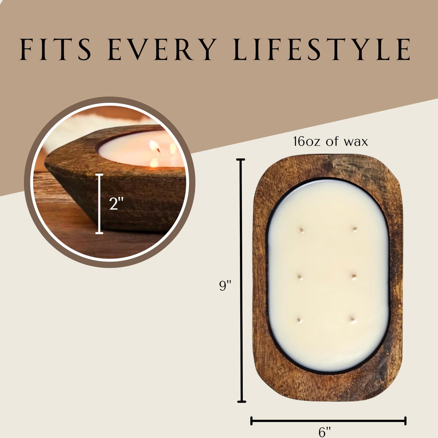 Wooden Dough Bowl Candle | 6 Wick - 10 Inch | Soy & Beeswax Candle | Parafin& Toxic Free | Farmhouse Candles for Table | Triple Scented (Regular (6 inch), Leather and Lace)