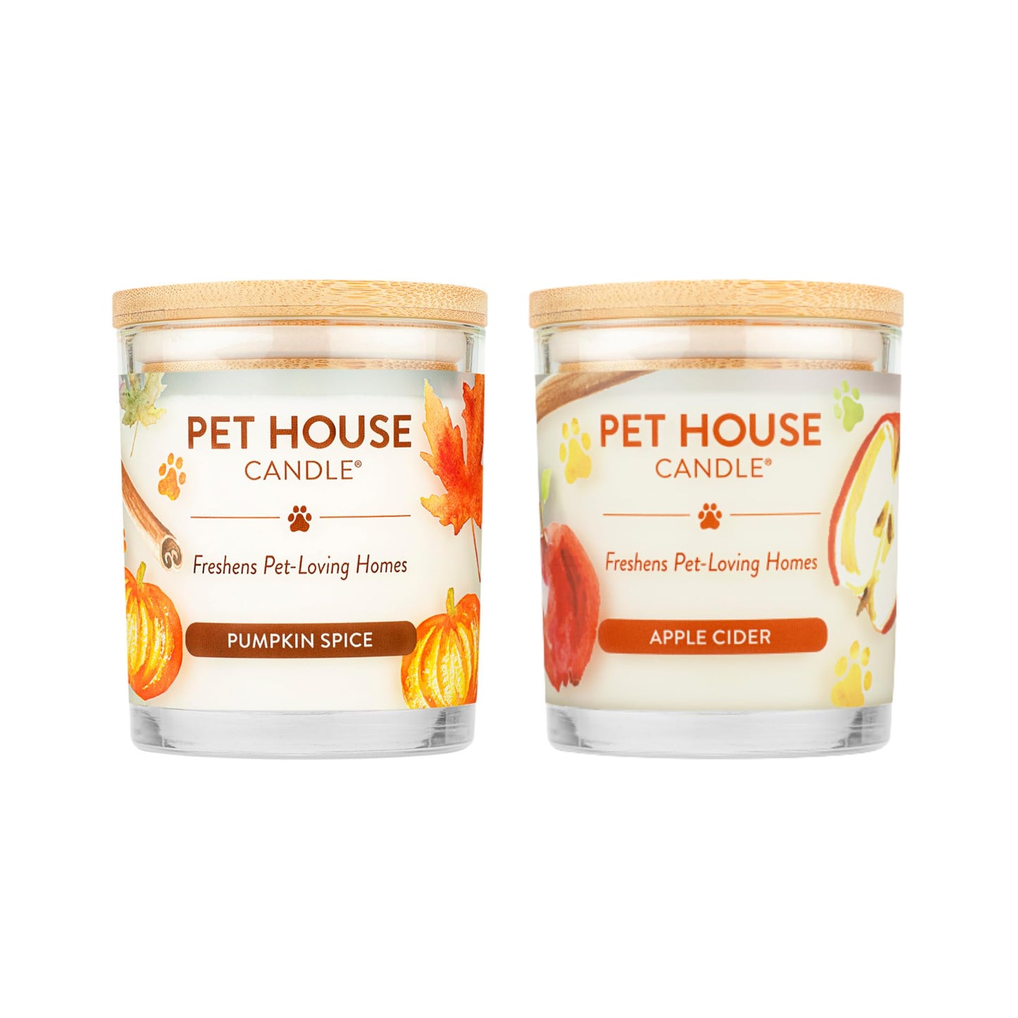 One Fur All Pet Odor Candles 2 Pack, Plant-Based Soy, Clean Burning Scented Candles for Pet Loving Homes - Pumpkin Spice, Apple Cider 2 Pack