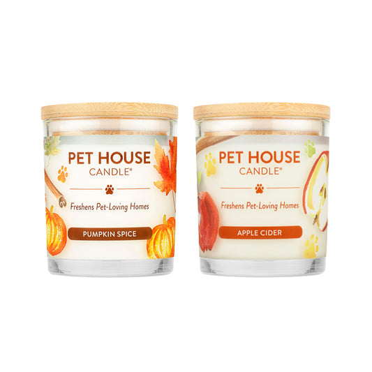 One Fur All Pet Odor Candles 2 Pack, Plant-Based Soy, Clean Burning Scented Candles for Pet Loving Homes - Pumpkin Spice, Apple Cider 2 Pack
