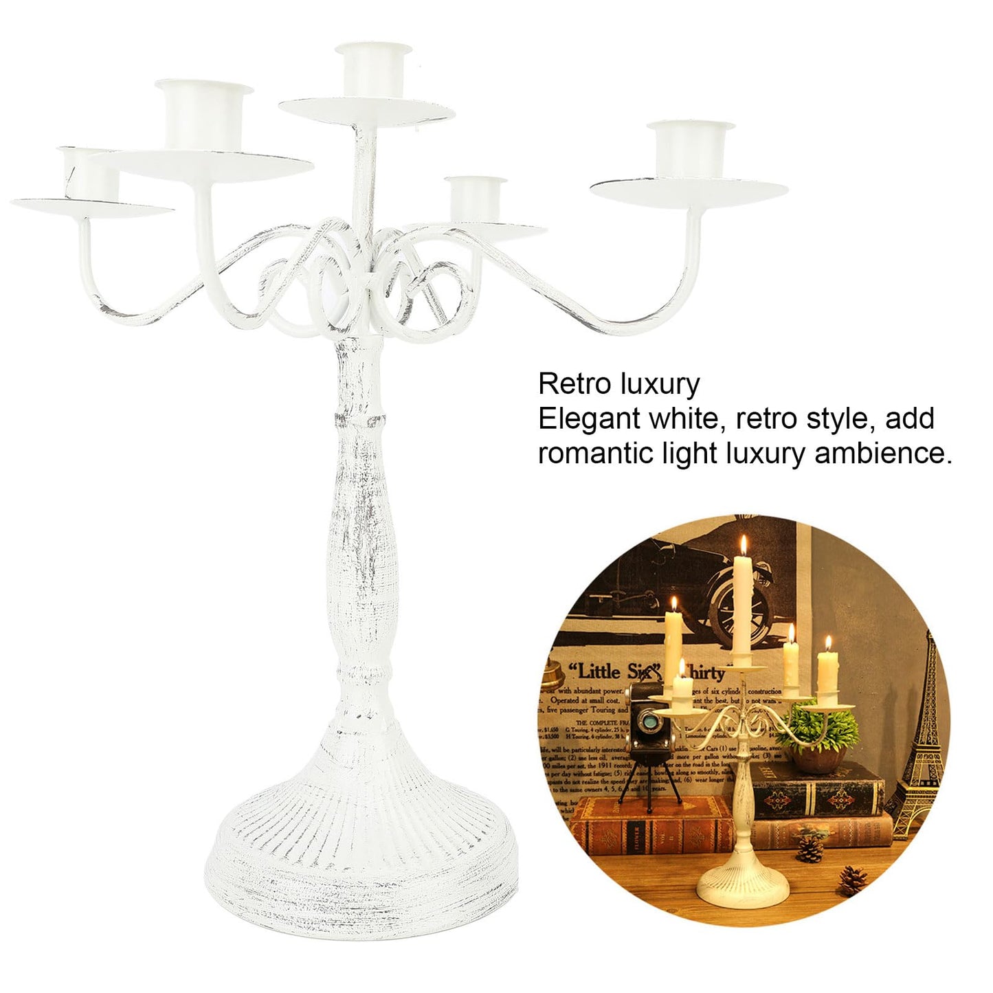 BEIJIALY 5 Arms Cast Iron Candlestick Holders, Metal Candelabra Rustproof Dampproof Iron Candle Holder Decorative Luxurious Candlestick Holder for Weeding Hotel
