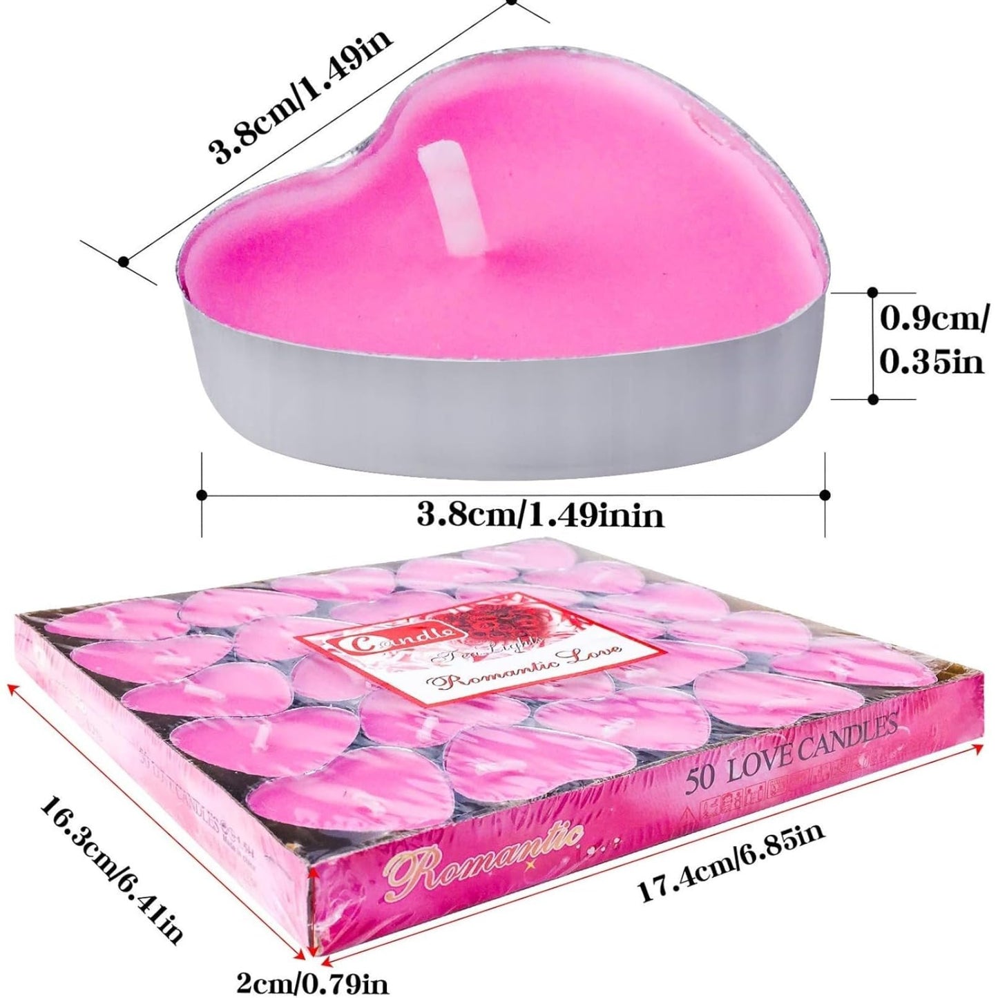 IJRPLM 50 Pack Heart Shaped Tealight Candles, Romantic Love Unscented Tea Lights Candles, Dripless & Long Lasting Smokeless, Mini Tealight Candle for Wedding Party Home Decor, Pink