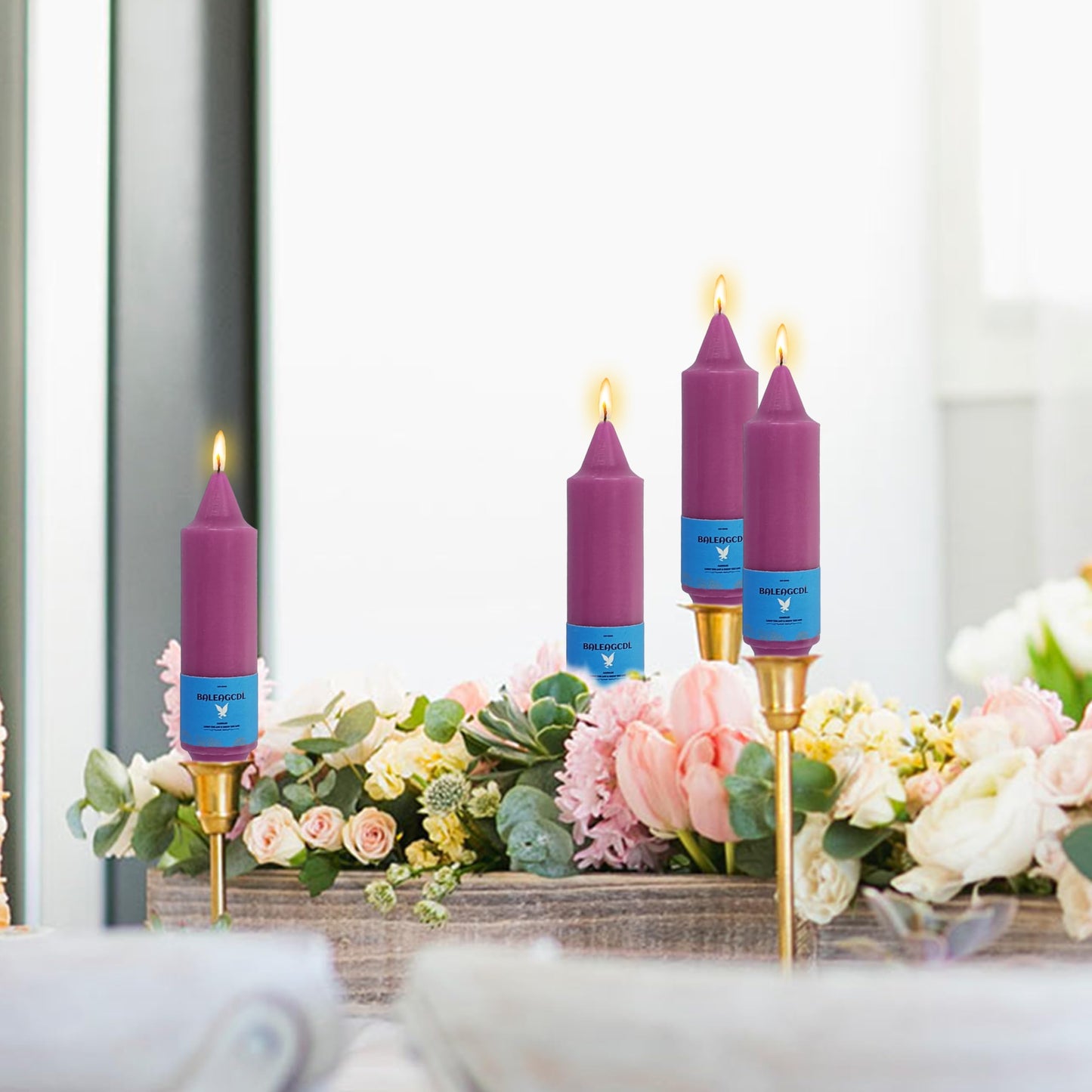 Handmade Unscented Taper Candles Long Lasting Twisted Purple Candles, 5 Inch Long Flameless Smokeless Design Elegant for Home Décor Weddings Festive Seasons