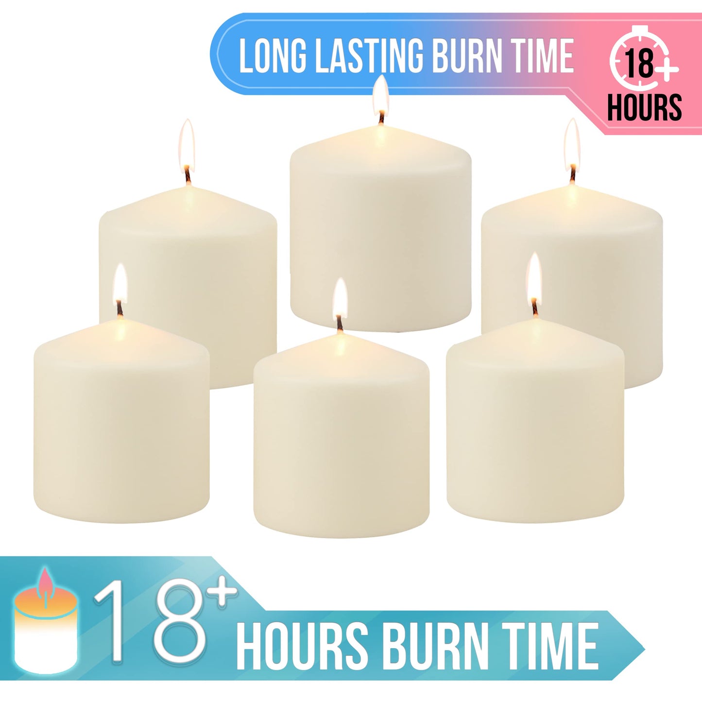 Stonebriar Unscented Pillar Candles – 18 Hour Burn Time, Long-Lasting Wax Candles for Weddings, Holidays, Home Décor & Special Events, Pack of 6, Ivory, 3" x 3"