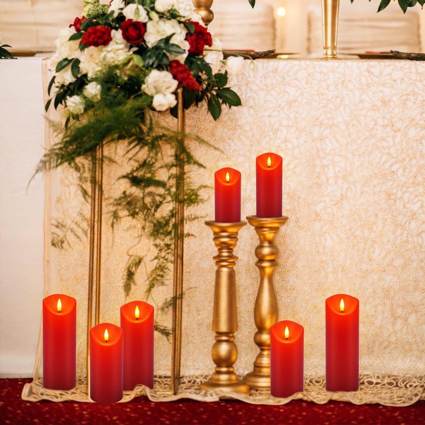 fclayvts 24 Pack Red LED Candles with Remote & Timer - Flameless Pillar Candles with 3D Flickering Flame, Battery Operated for Christmas Tree, Table Centerpieces, Party Decor