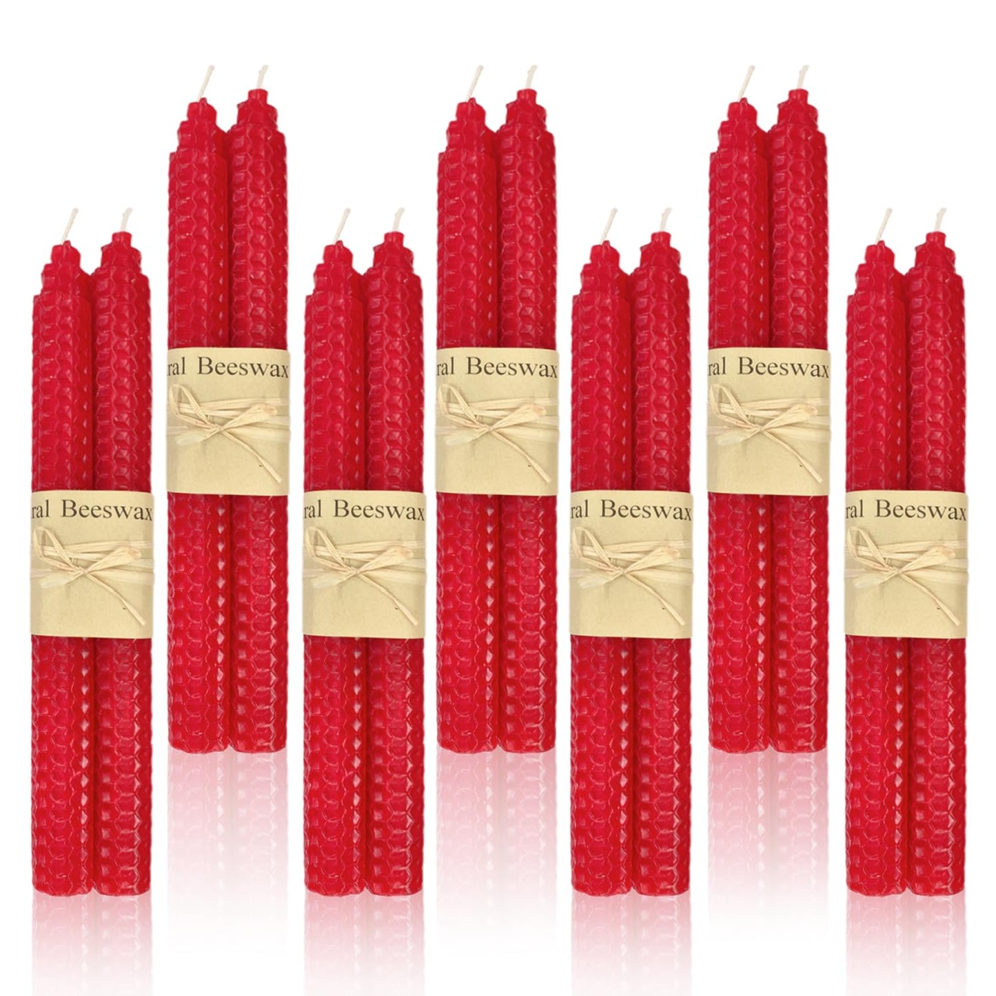 14 Pack Beeswax Taper Candles, Handmade Bees Wax Candle for Home, Unscented & Dripless Candle Sticks, 9" Tall, Red Beeswax Candles by Kissingfish