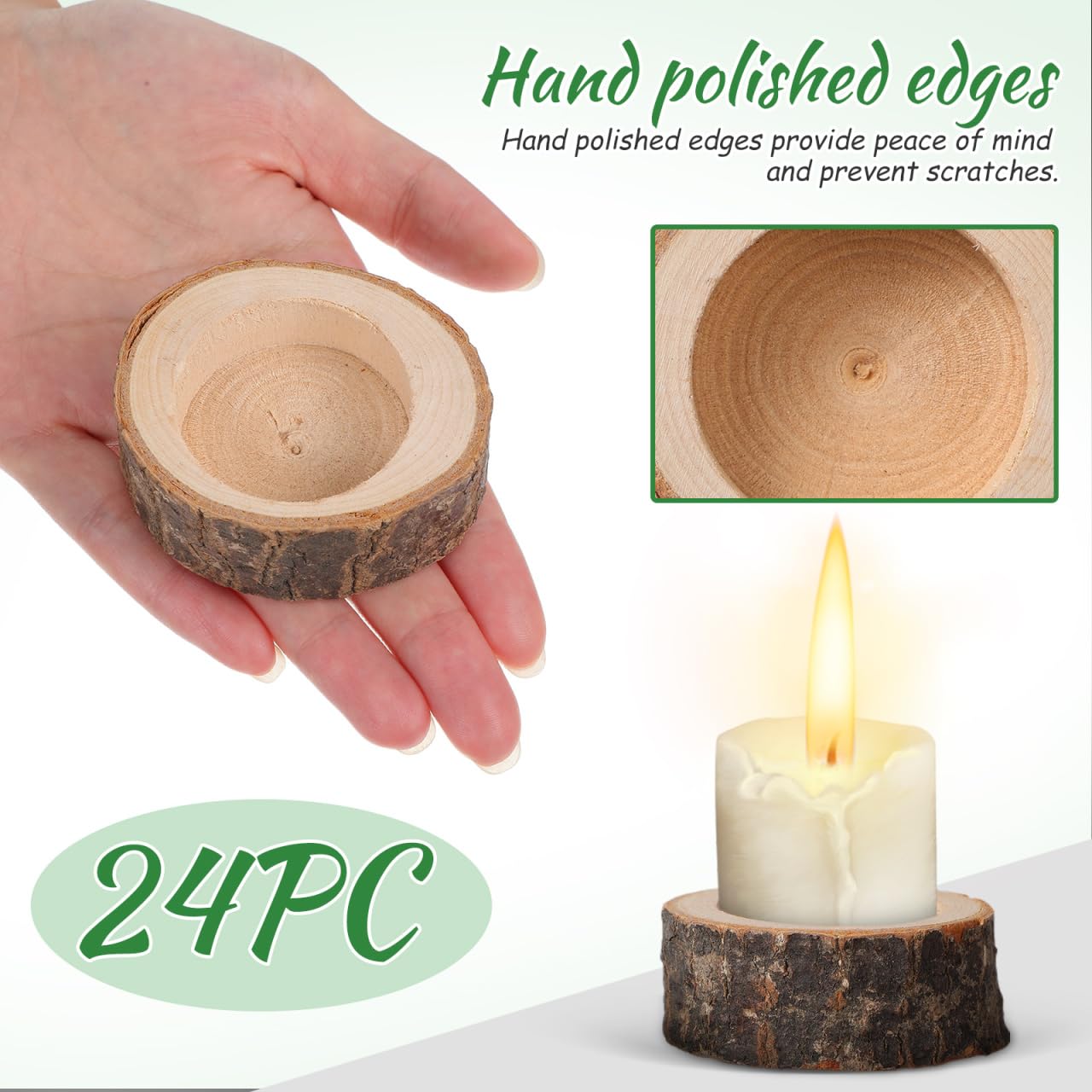 DECHOUS 24Pcs Wooden Tealight Candle Holder: Natural Birch Stump Wood Votive Tealight Holder Candlestick Centerpiece for Wedding, Party, Holiday, Home Decoration, Inner 1.57in