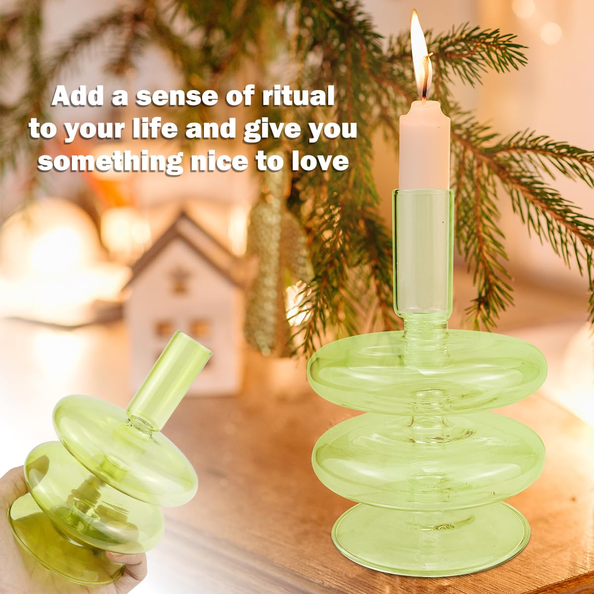 LNQ LUNIQI Clear Glass Candle Holders Glass Taper Candle Holder Decorative Glass Candlestick Holders for Dining Table Centerpieces Wedding Church （Light Green）