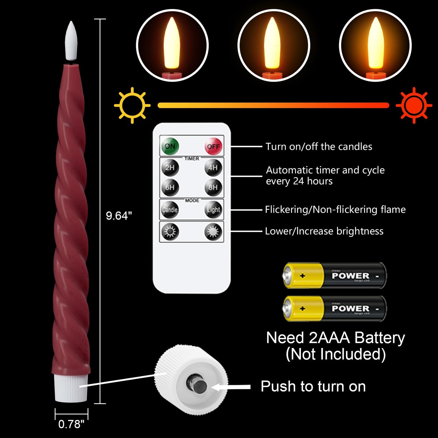 Wondise Flameless Taper Candles with Remote Timer, Real Waxy Red Battery Operated Candlesticks 3D Wick LED Candles for Halloween Christmas Holiday Wedding Decoration (2 Pack, Red