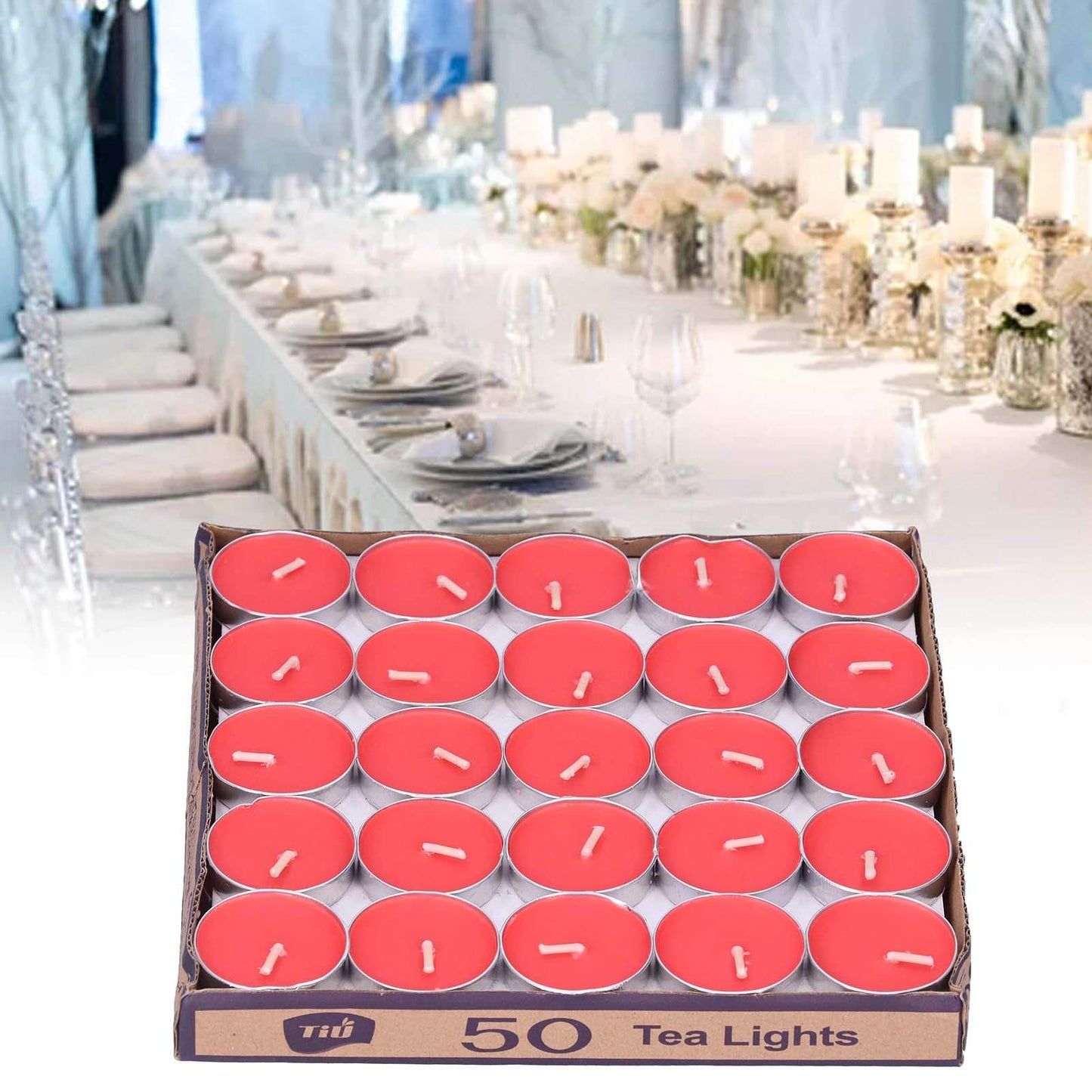 CDQL 50Pcs Tea Light Candles Smokeless Scented Tea Light Candles Round Candles Smokeless Scented Candles Aluminum Alloy Shelled Round Candles Wedding Anniversary Party Supplies (Red), Default