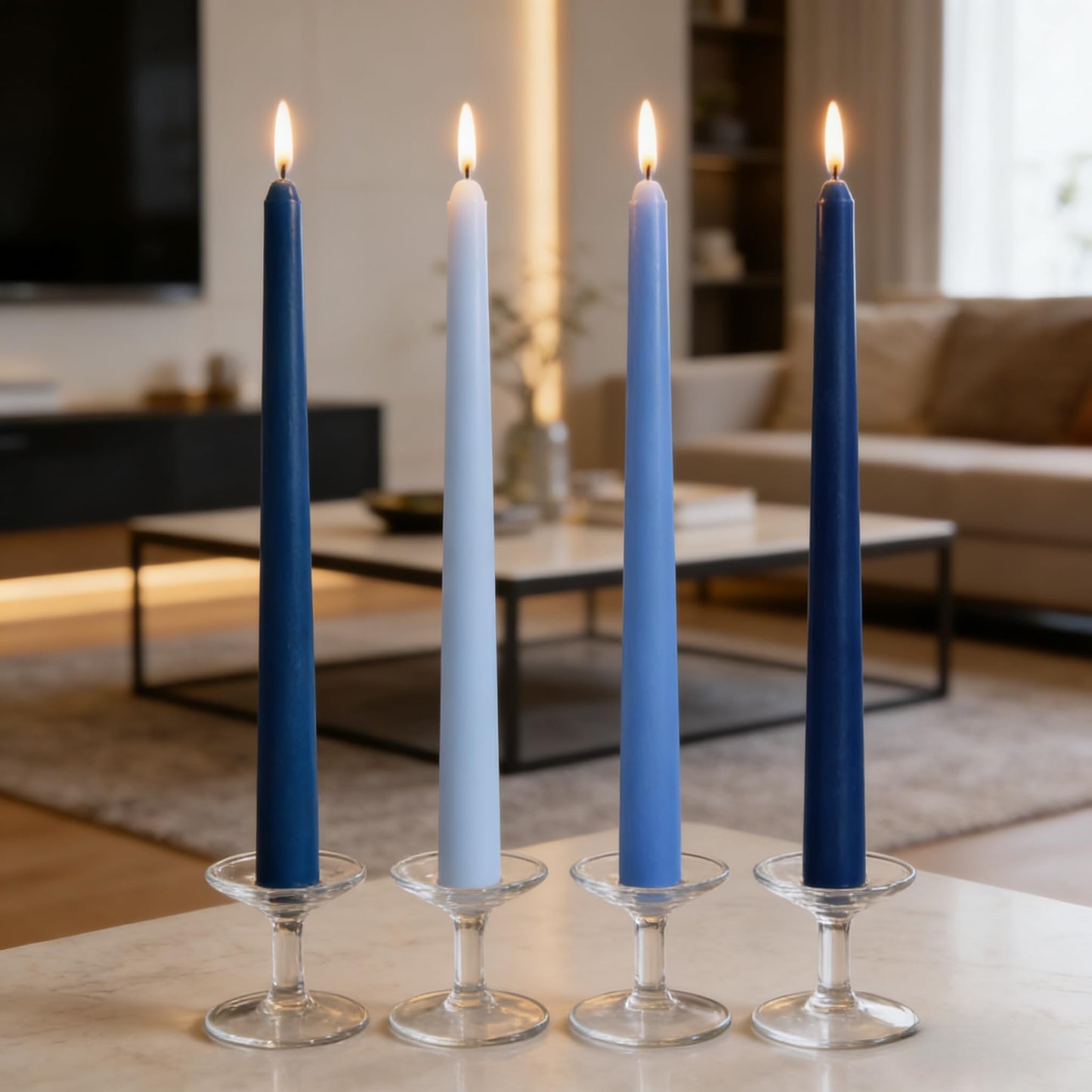 12-Pack Gradient Blue Taper Candles, 10 Inch Unscented Dripless Candlesticks, Long-Lasting Burn Time of 7-8 Hours, Perfect for Home Décor Weddings Babyshower and Events