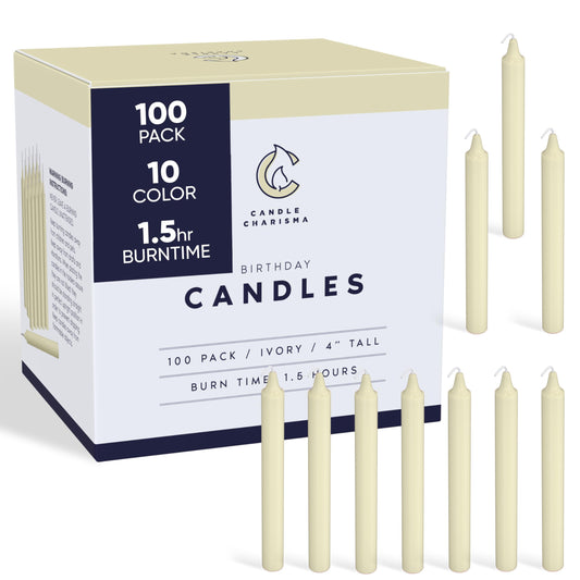 Candle Charisma 100 Ivory Spell Candles - 4" Unscented Paraffin Chime Candles, Smokeless & Dripless, Colored Candles, 1.5 Hours Burn Time 0.4" Thick Taper Candles for Rituals,Birthdays and Parties
