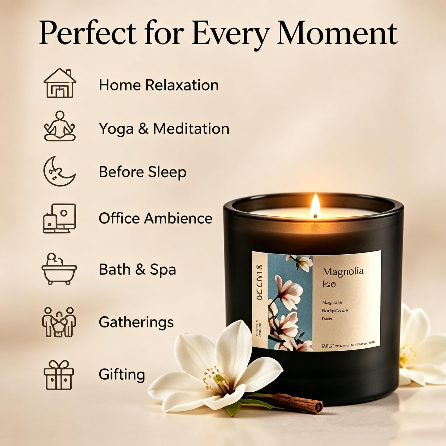 Scented Candle for Sleep & Relaxation, Magnolia Sandalwood Soy Candle, Long Lasting 50 Hour Burn, Floral Woody Home Aromatherapy Candle for Bedroom, Yoga, Bath Self Care & Gifts