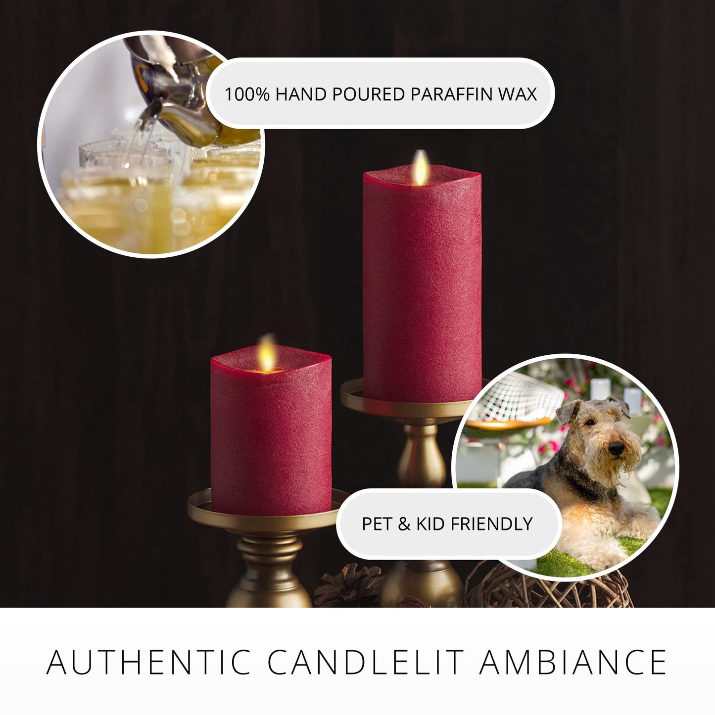 Luminara - Flameless LED Battery Operated Flickering Pillar Candles - Red - Pack of 1-3x4.5 - Realistic Moving Flame Real Wax Indoor/Outdoor Decor