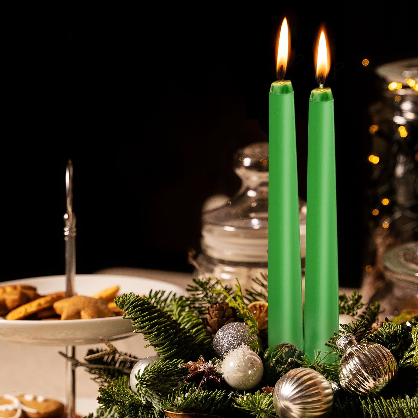 KONNI 0.87×10 Inch Green Taper Candles, Unscented and Smokeless Tall Candlesticks, 10 Pack Tapered Candles with Cotton Wicks, Long Burning, Ideal for Weddings, Dinner Parties, and Home Décor
