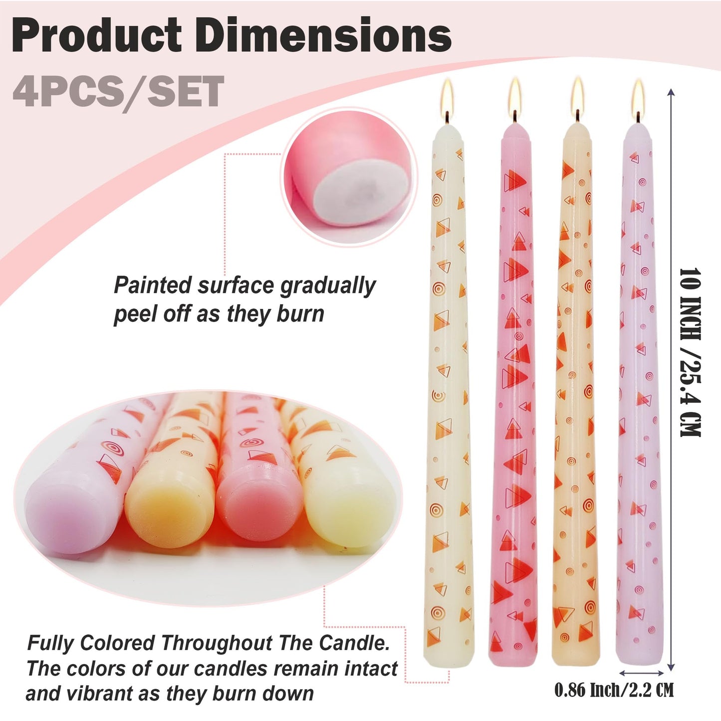 FYBW 10 Inch Decorative Taper Candles, 4 Pack – Modern Geometric Printed Candles for Dinner Table, Wedding, Mother’s Day & Home Decor