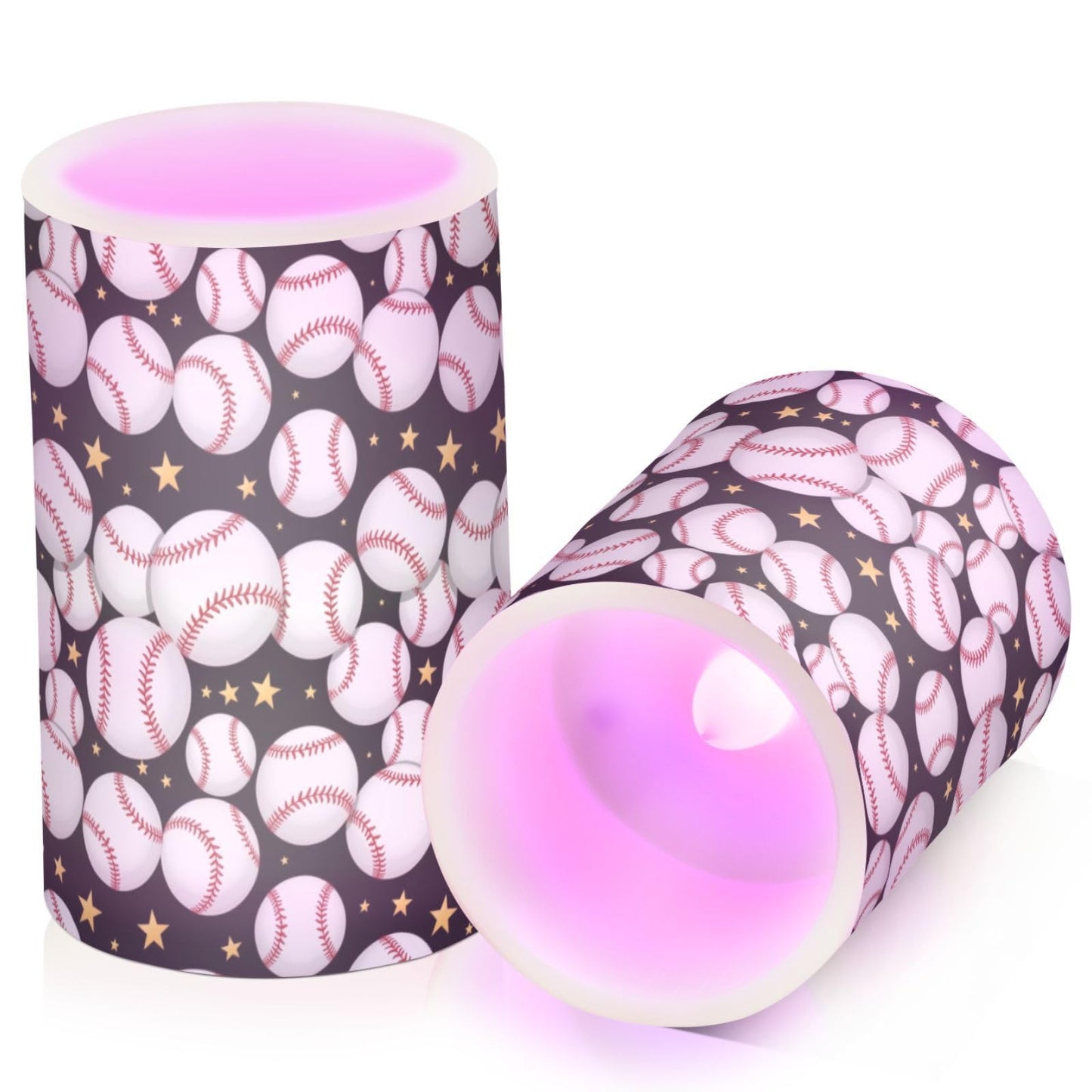 Pigsaly Flameless Candles Battery Operated Black Line Strip Baseball Softball Ball Flickering Led Pillar Candles with Remote Control Colour Changing Warm Light Candles for Halloween Christmas Weddin