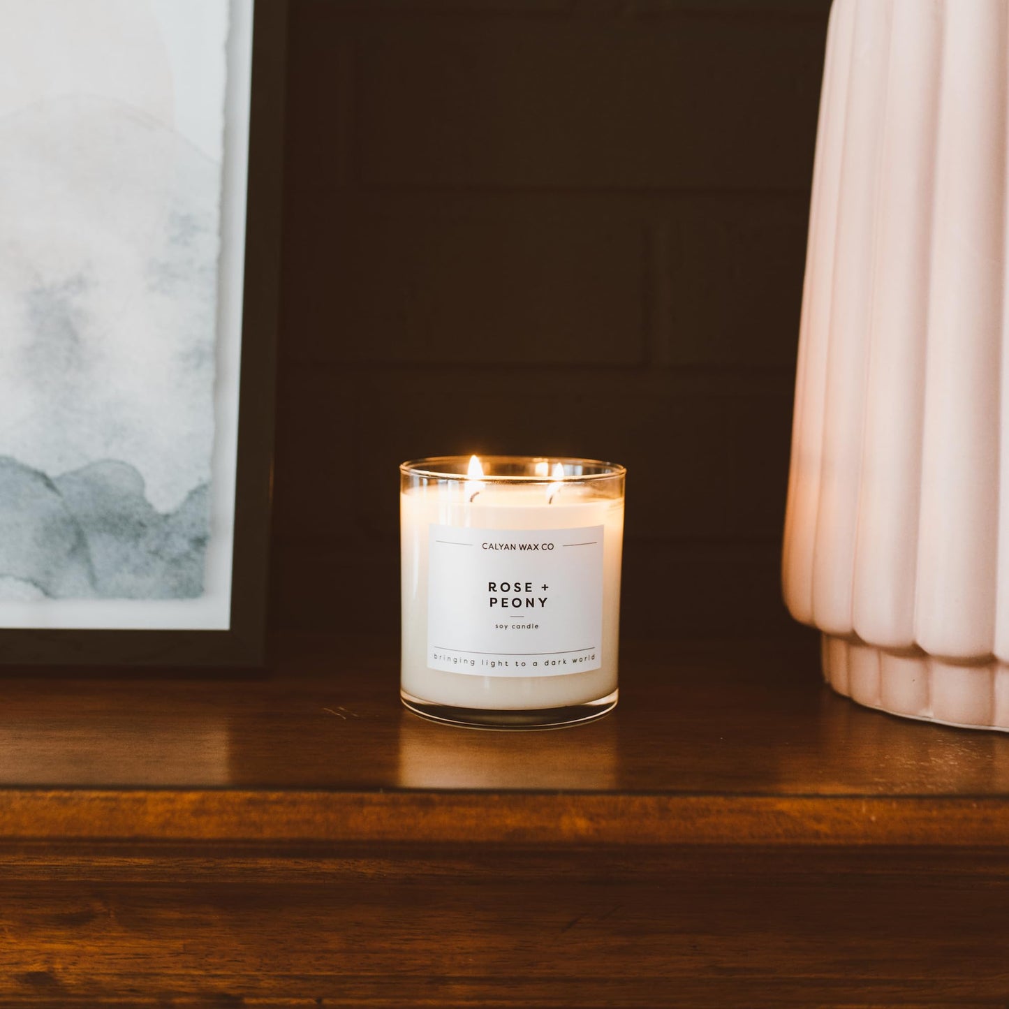 Calyan Wax Co. Rose & Peony 2 Wick Scented Candle - 37 Hour Burn - Luxury Clean Soy Wax Candles - Long Lasting Large Glass Jar Candle for Home - 8.8oz
