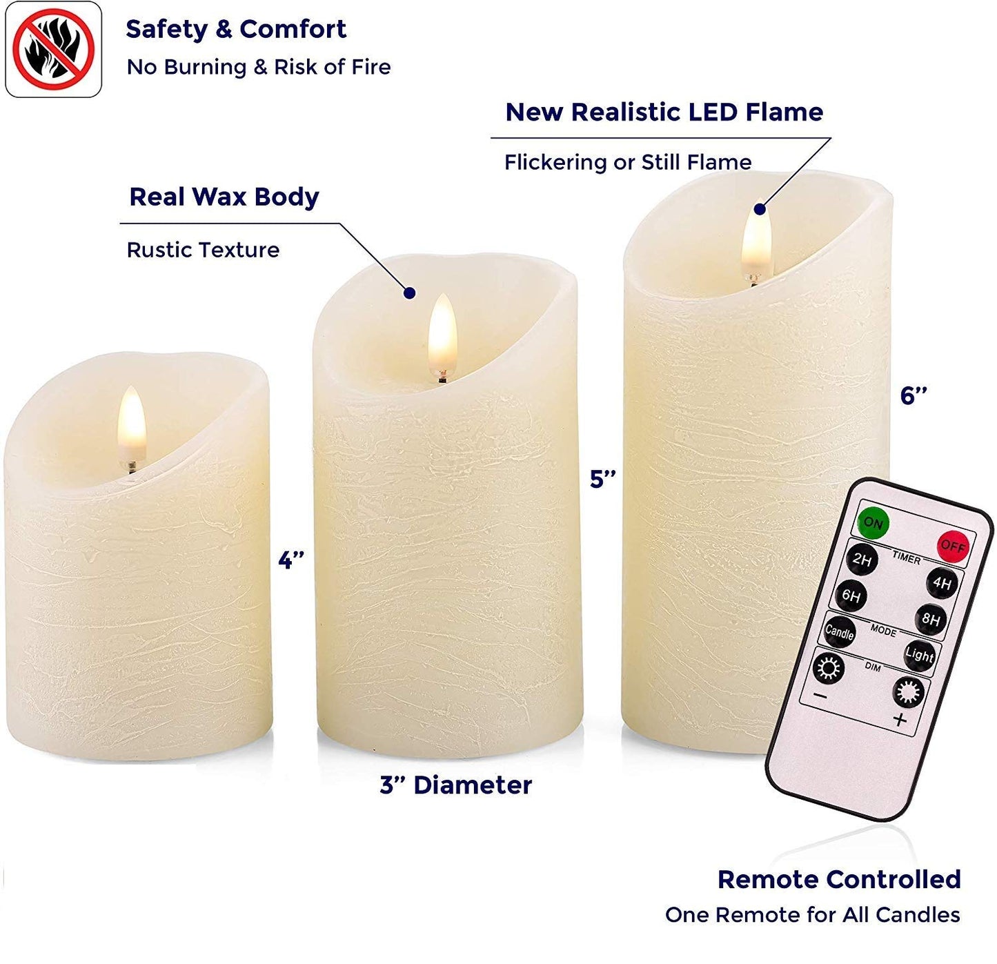 VENTA Set of 3 Warm Ivory Pillar Candles | Real Wax Battery Operated Candles with Flickering Flame | Timeless Year-Round Decor for Weddings, Mantels & Centerpieces