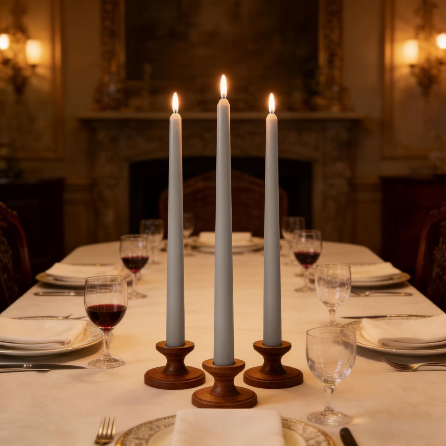 10-Inch Gray Taper Candles, 12 Pack Unscented and Dripless Candlesticks, Long-Lasting Burn Time of 7-8 Hours, Perfect for Home Décor, Weddings, and Events