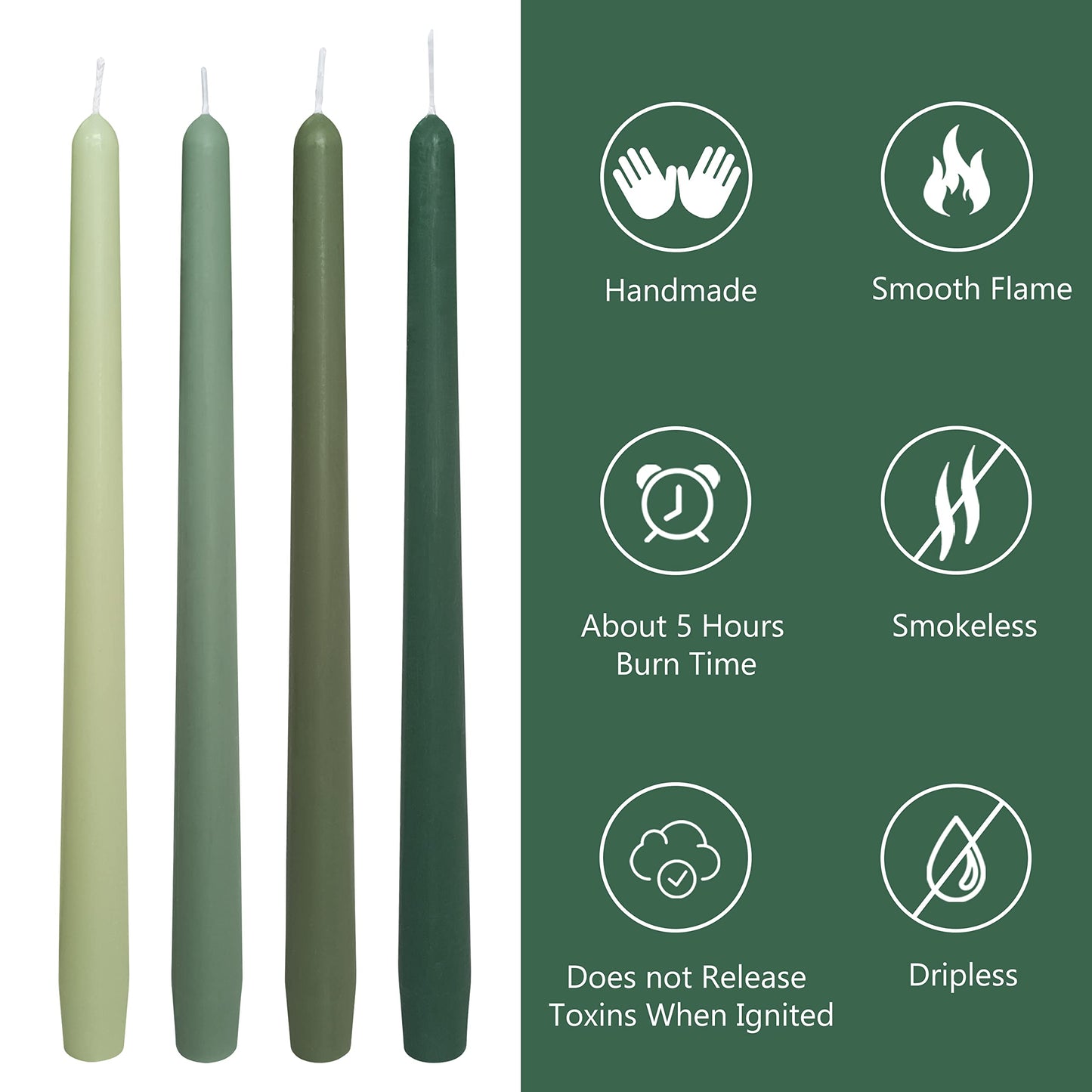 Sage Green Taper Candles Set of 4, 10 Inch Handmade Candle Stick, Unscented Candlesticks, Tapered Candles for Wedding Dinner Christmas Table Home Decor