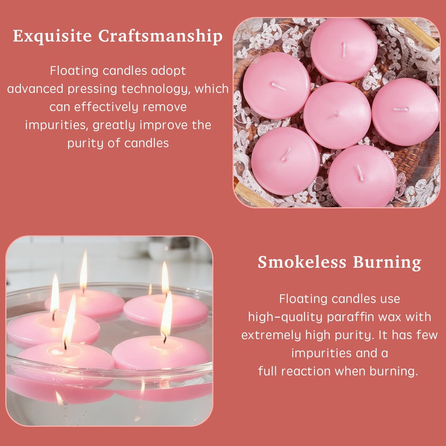 3 inch Floating Candles 8-9 Hours Pink Floating Candle for Centerpieces 36 Packs Unscented Floating Candles 3" Water Candles for Cylinder Vases,Pool,Wedding
