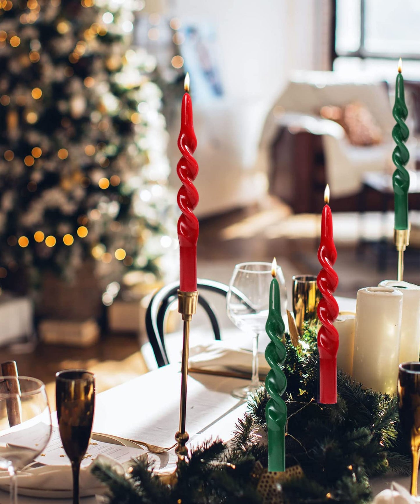 LPUSA 10 inch Christmas Taper Candles-Green and Red Spiral Candles-Unscented Candle Sticks and Dripless,Perfect as Dinner Candles-8pcs(Green,Red)