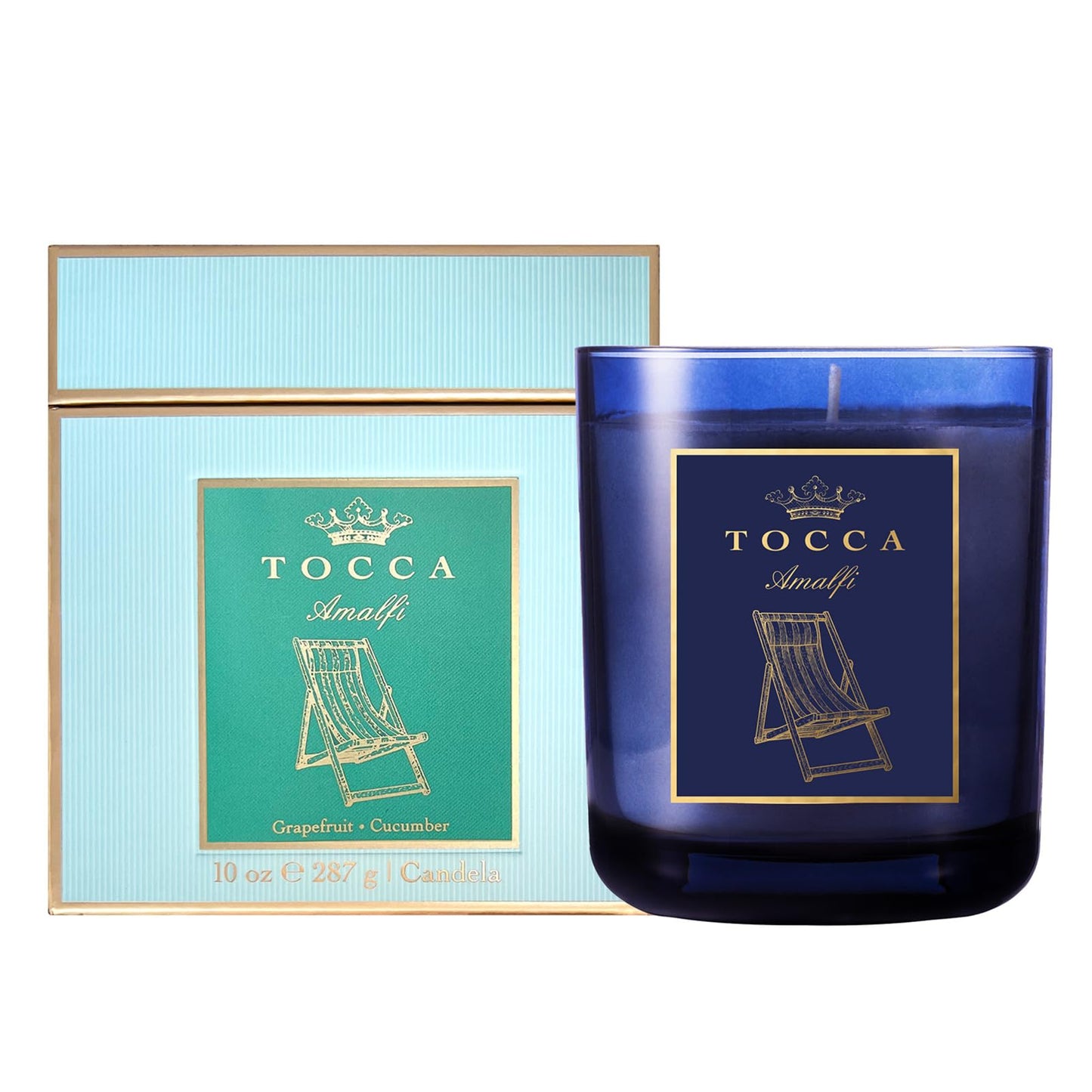 TOCCA Amalfi 10oz Candle - Grapefruit & Cucumber Scented, Hand Poured Soy-Wax Blend with 100% Cotton Wick, 60 Hour Burn Time