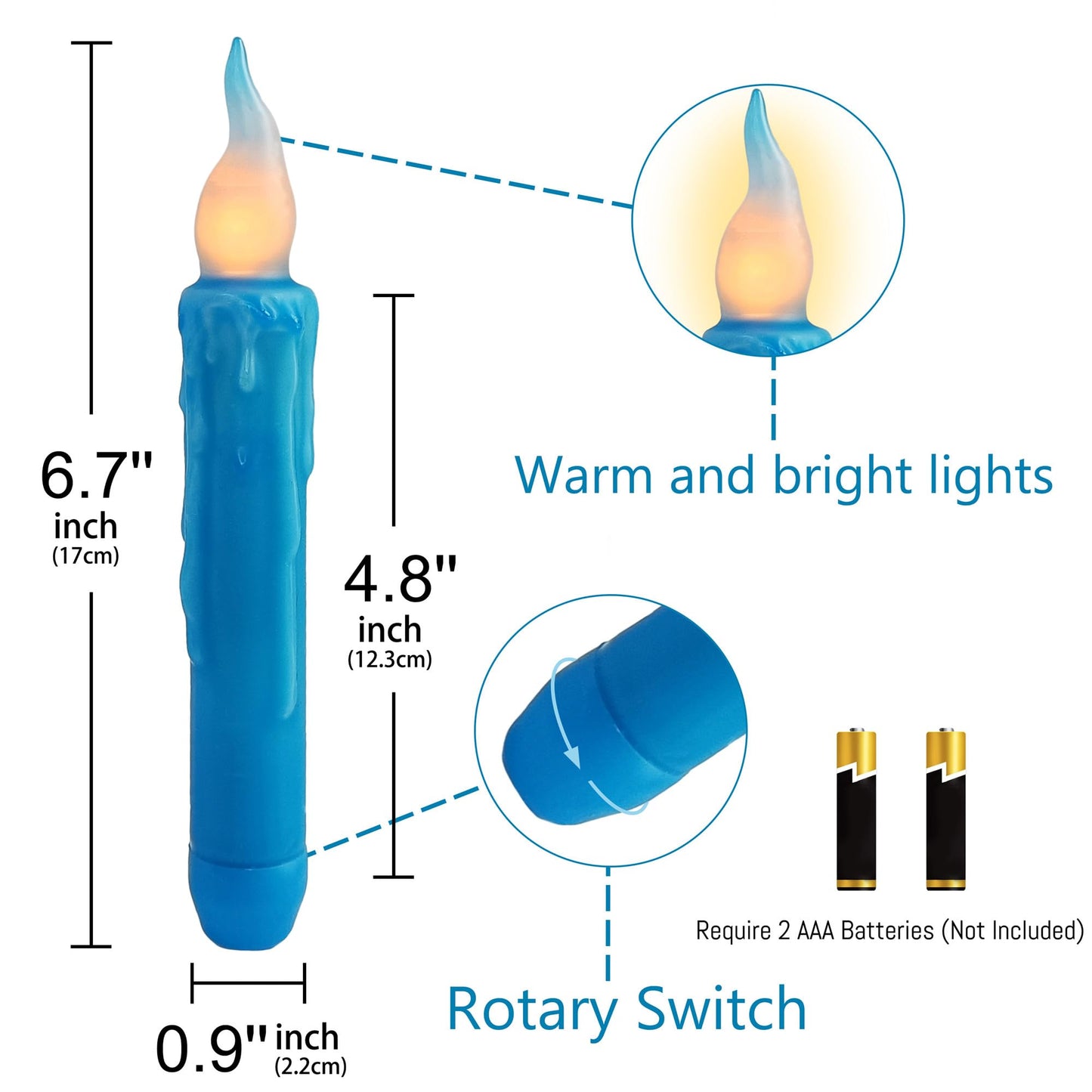 Gedengni Magical Candlesticks Flameless Taper Candle, 4pcs Real Wax LED Tapered Candles Remote Dipped Candle 6inch Battery Chandelier for Enchanting Weddings and Harry Potter Inspired Vigils(Blue)