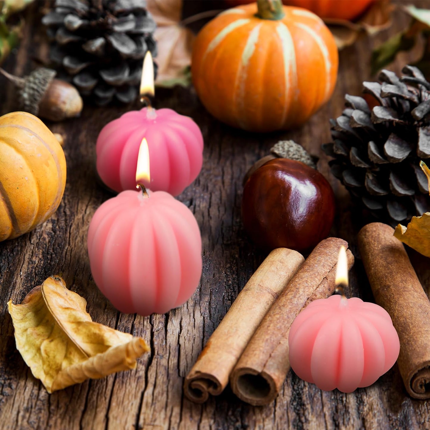 MTLEE 6 Pieces Thanksgiving Pumpkin Shaped Soy Candles Fall Scented Tealight Candles Home Decor Handmade Thanksgiving Gifts for Bedroom Bathroom Party (Pink,Pumpkin)