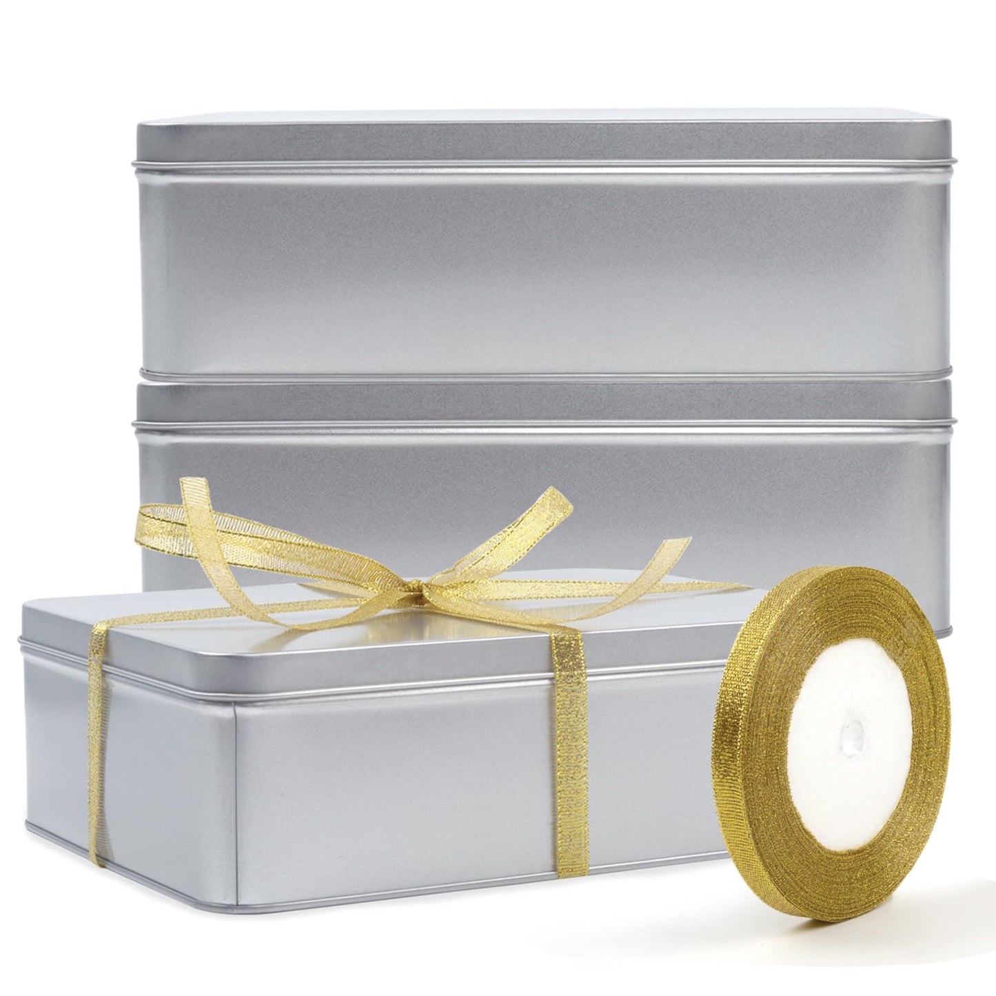 Coobbar Empty Metal Tins Box with Lid,3 Pack Metal Tins Cans Storage Container for Treats, Gifts, Candle, Favors and Crafts, Silver (8.6 x 6.3 x 2.5 Inches)