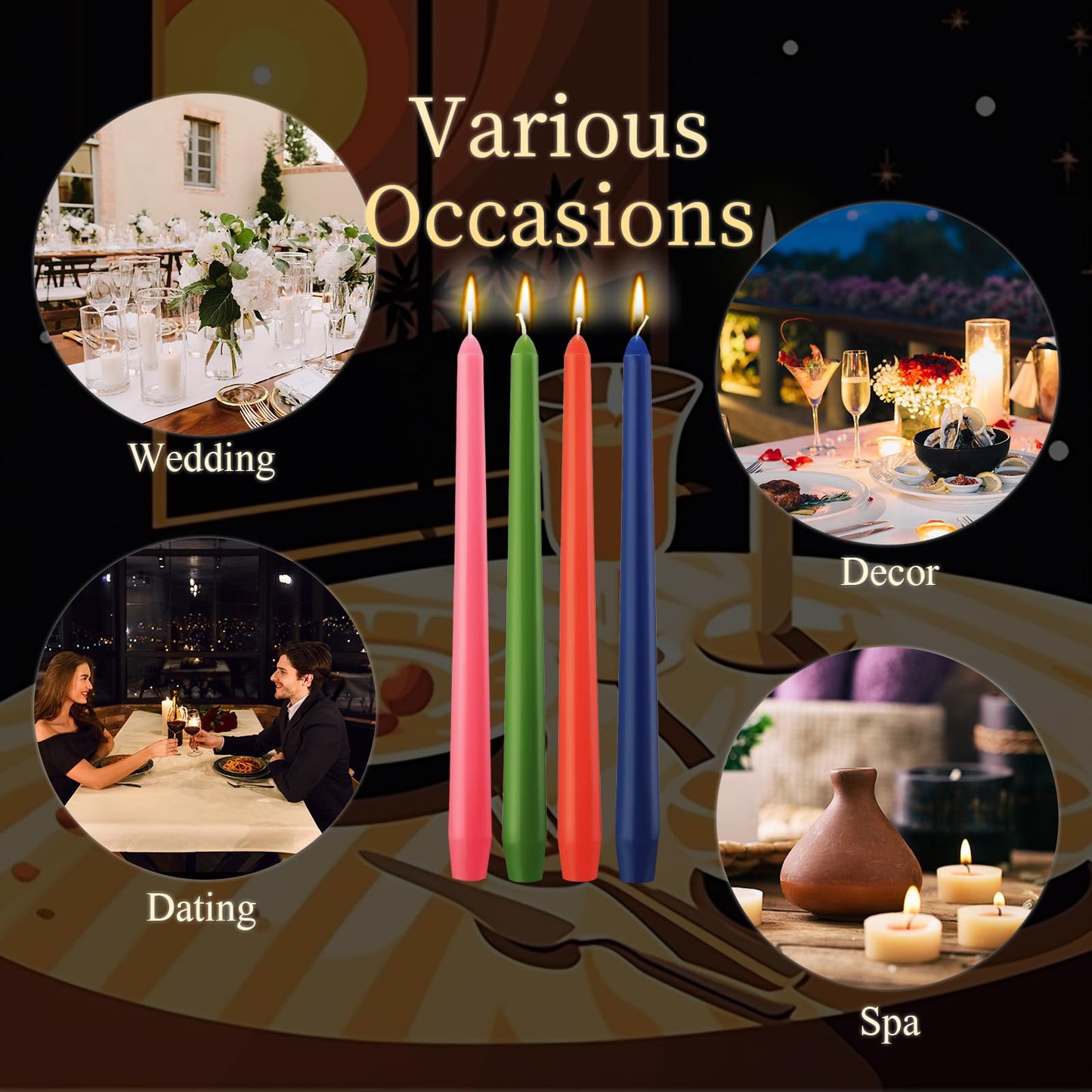 MTLEE 16 Pcs 10 Inch Long Tapered Candle Stick Bulk Smokeless Unscented Burning Candlestick Paraffin Wax with Cotton Wick for Valentine's Day Baby Shower Wedding Holiday Party Church (Multicolored)