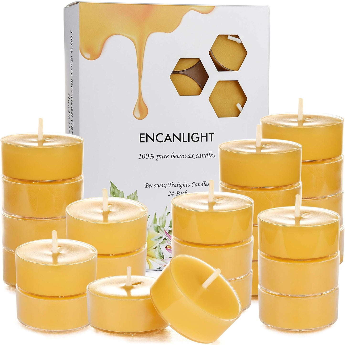 Beeswax Tealight Candles, Handmade Tea Light Candle 24 Pack with Cotton Wick - 4 Hours Long Burning, Natural Unscented and Smokeless for Home Decor, Party, Dinner