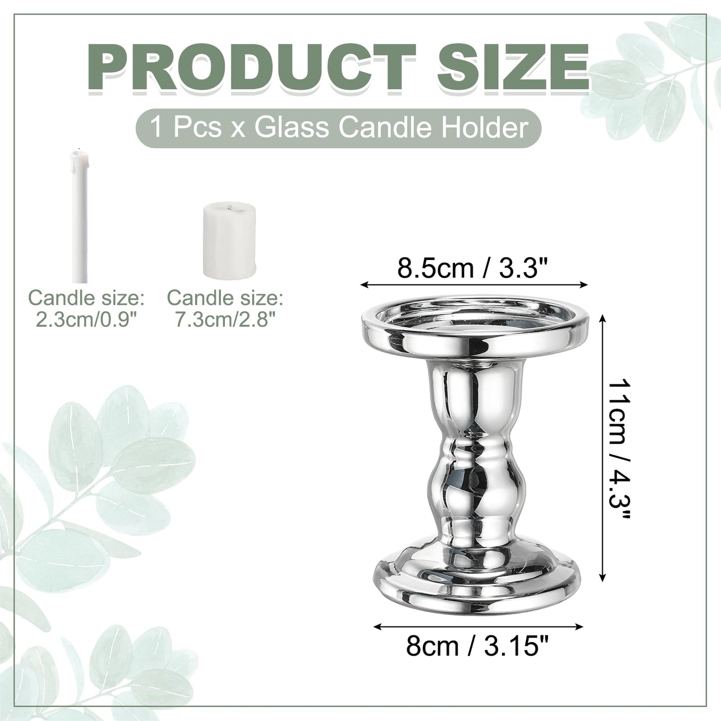 uxcell 11 cm Glass Candle Holder for Taper/Column Candles, Candle Holders Tealight Stand Candlestick for Tealight Wedding Table Centerpiece Home Decor, Silver