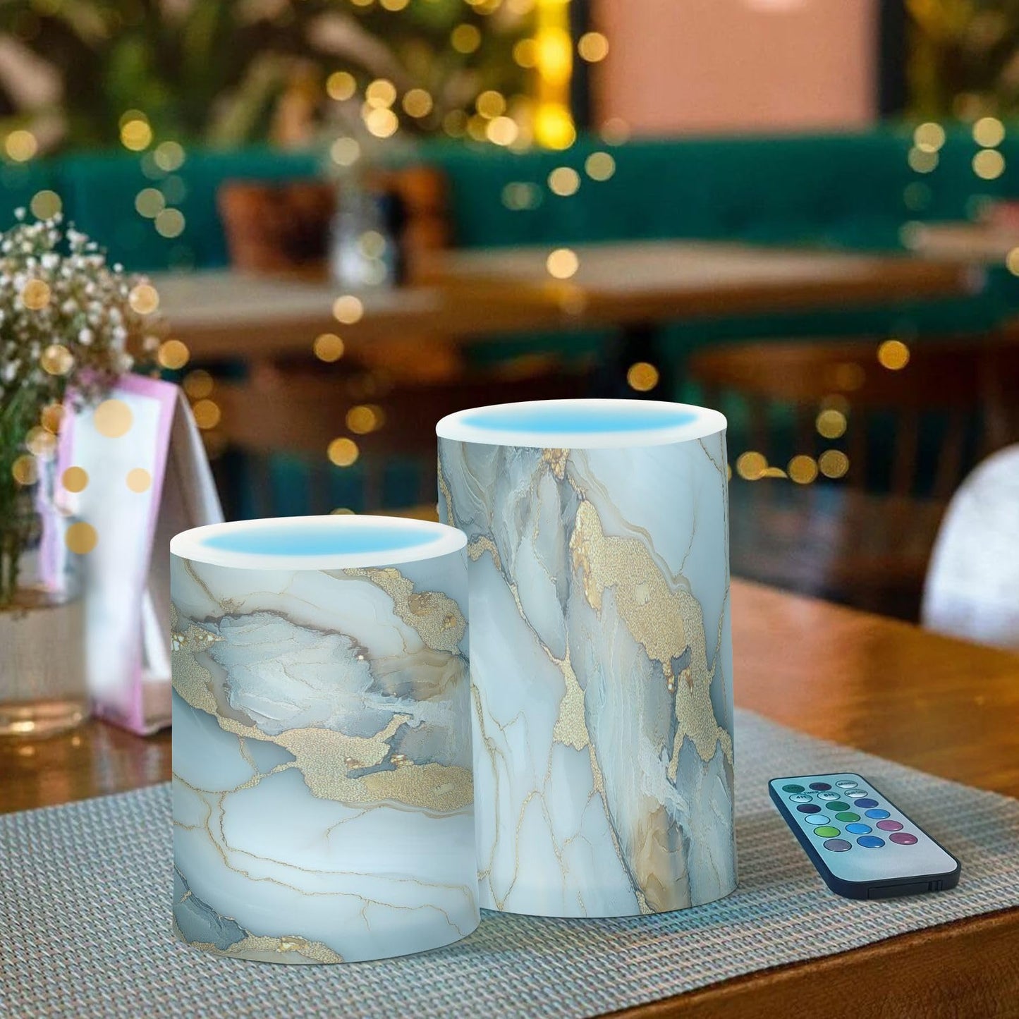 Zathe Flameless Candles Color Changing Flameless Candle Lantern for Outdoor Marble White White