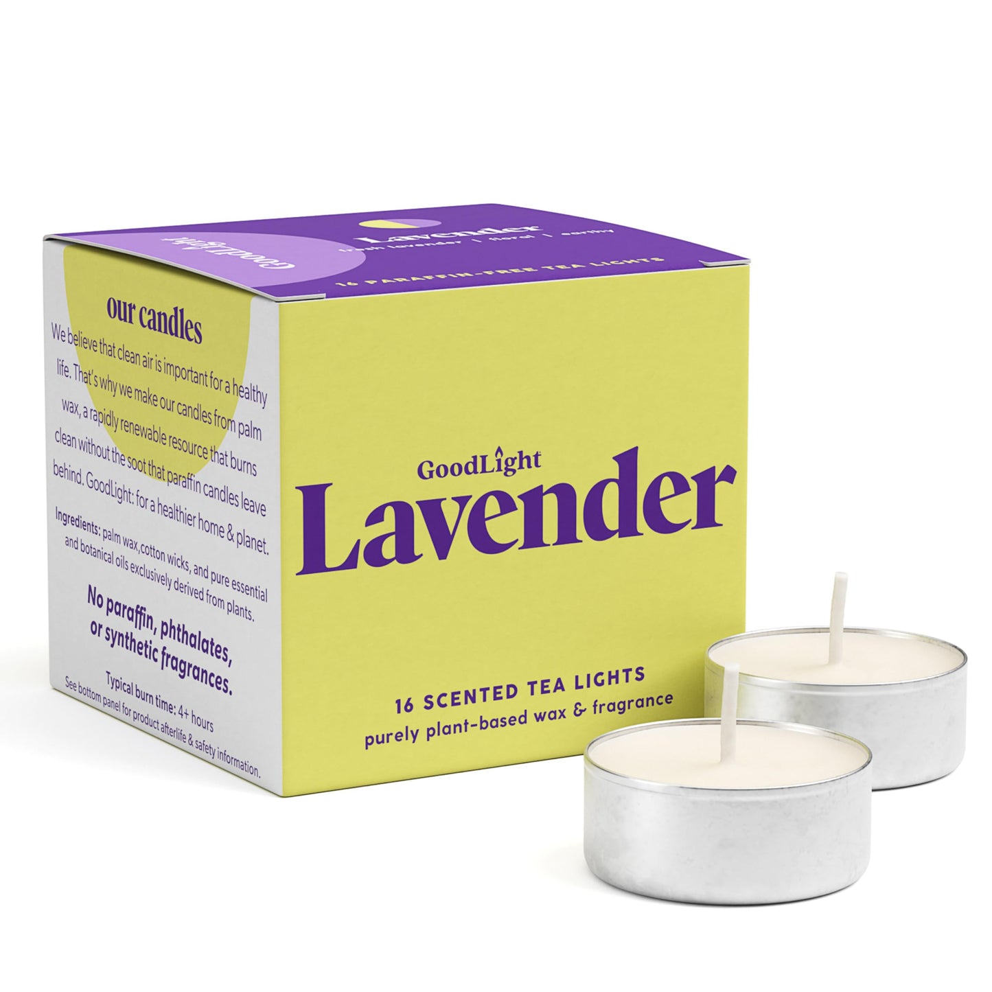 GoodLight Scented Vegan and Paraffin-Free Tea Light Candles (16 Count, Lavender)