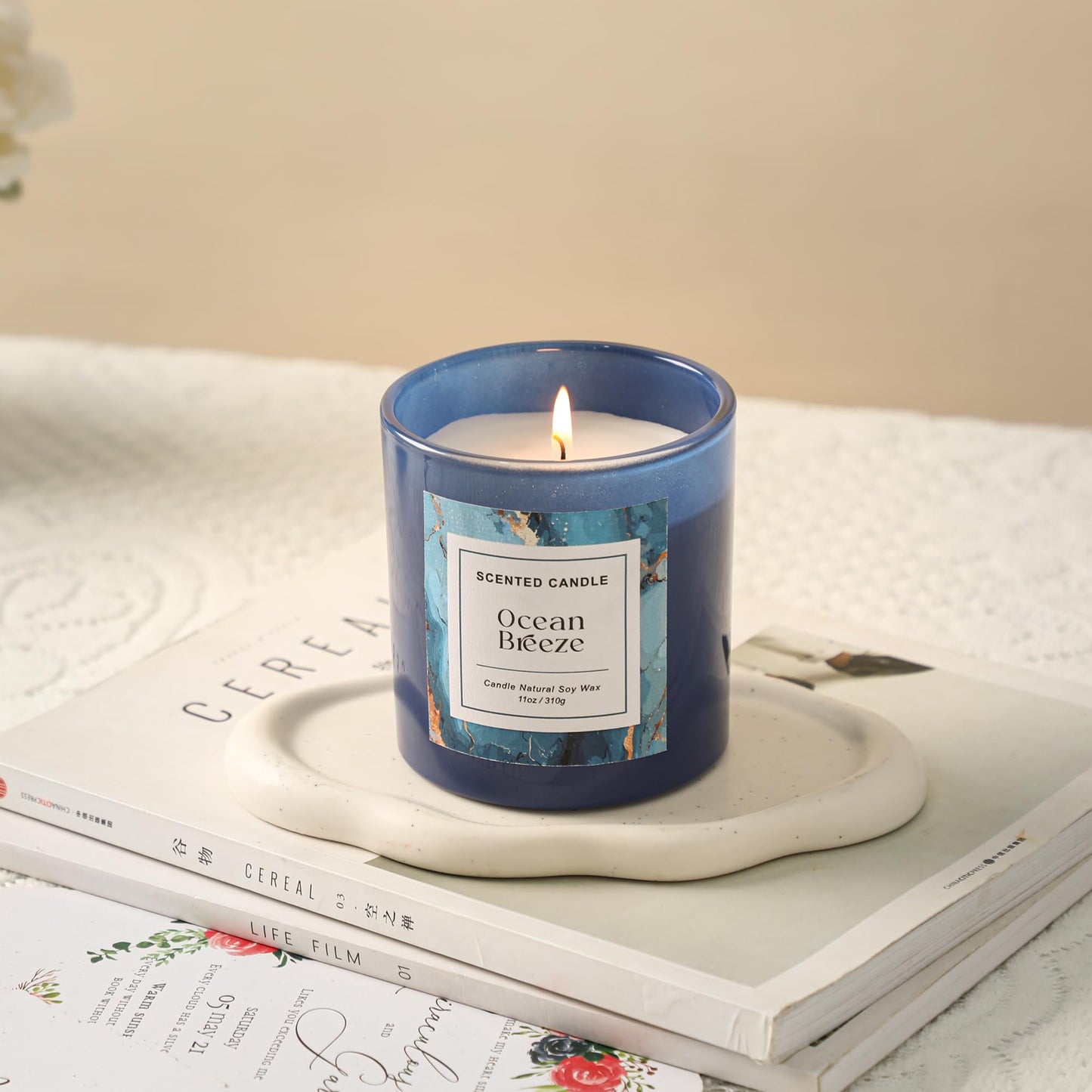 Ocean Breeze Candle,Summer Scented Candle,Natural Soy Wax Candles for Home Scented,Candle Gift for Women Men,11 oz