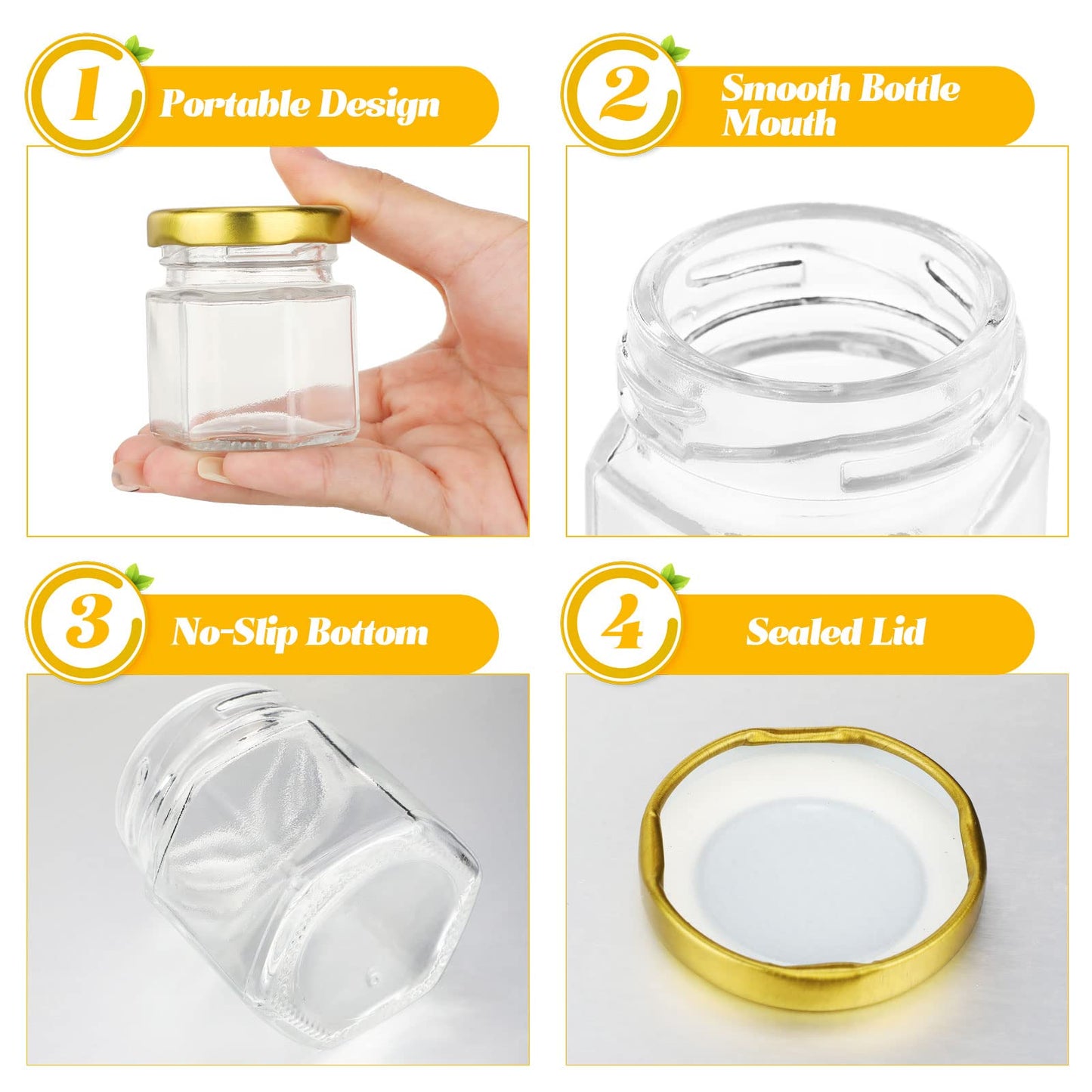 Nuogo 100 Pack 1.5oz Mini Hexagon Glass Jars Bulk for Wedding Small Honey Jars with Lids Spice Jars Canning Jars Mason Jars for Gifts Candy Honey Wedding Party Favors DIY Crafts