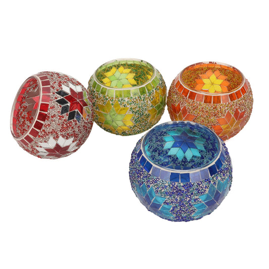 Omquot 4pcs Mosaic Glass Candle Holder Colorful Romantic Mosaic Handmade Home Bar Dinner Decoration