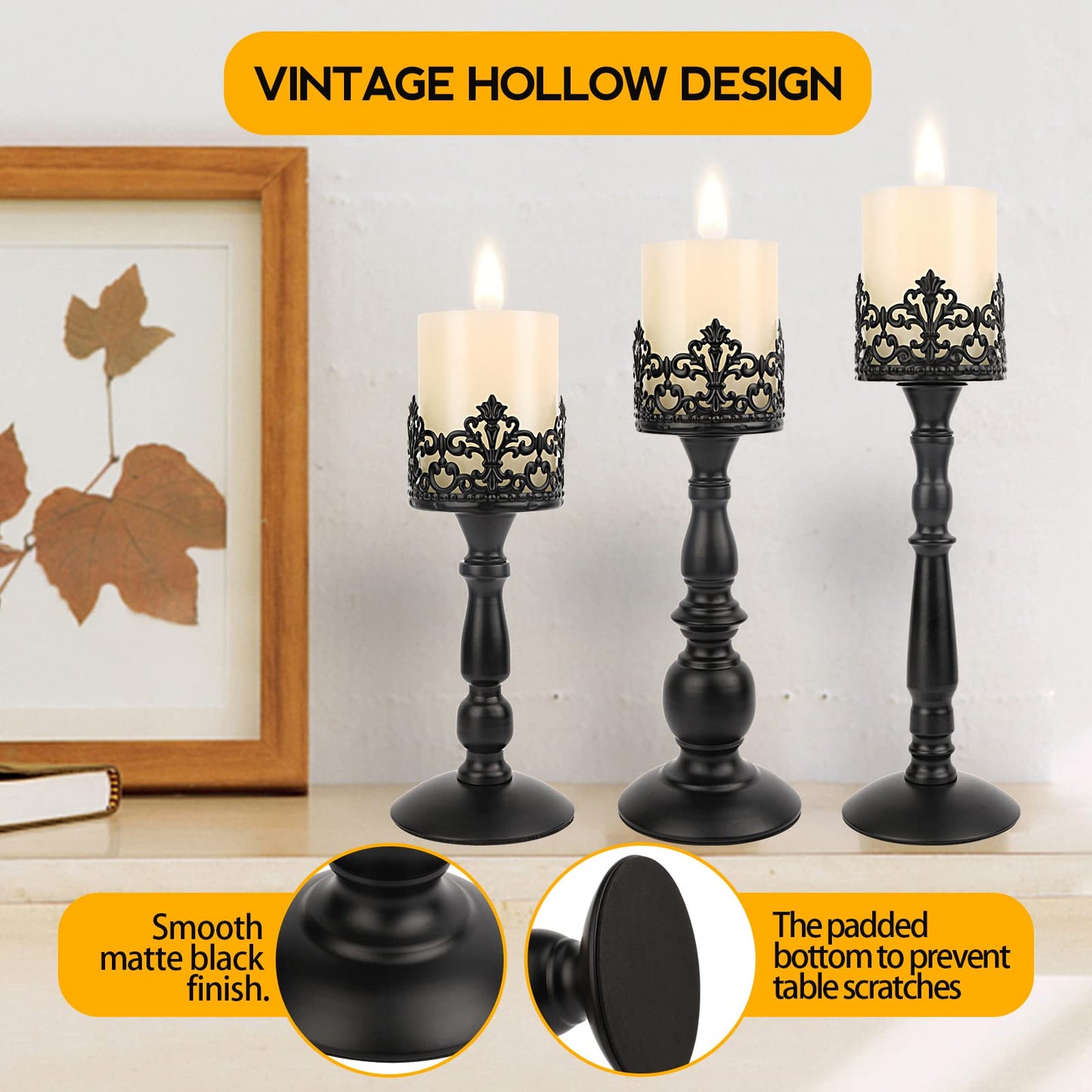 Black Vintage Candle Holder for Table Centerpiece Gothic Candle Stand Set