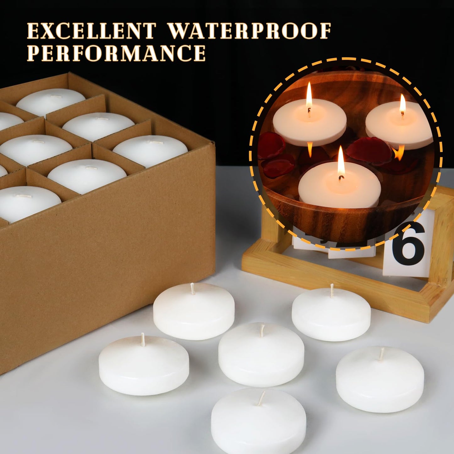 GINITIRI 3 inch White Floating Candles, 60 Pack Unscented Floating Candle,8-9 Hours Burning Floating Candles for Centerpieces, 3" Water Candles for Cylinder Vases, Wedding, Party