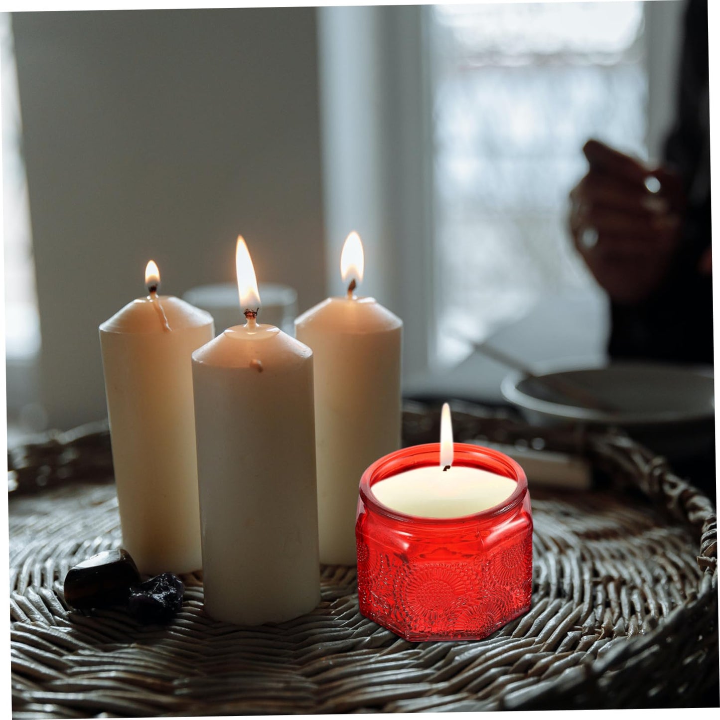 jojofuny 14pcs Glass Candle Containers Lids Embossed Jar Lids for Modern Decor Reusable Storage Can for Candle Making for DIY Gifts