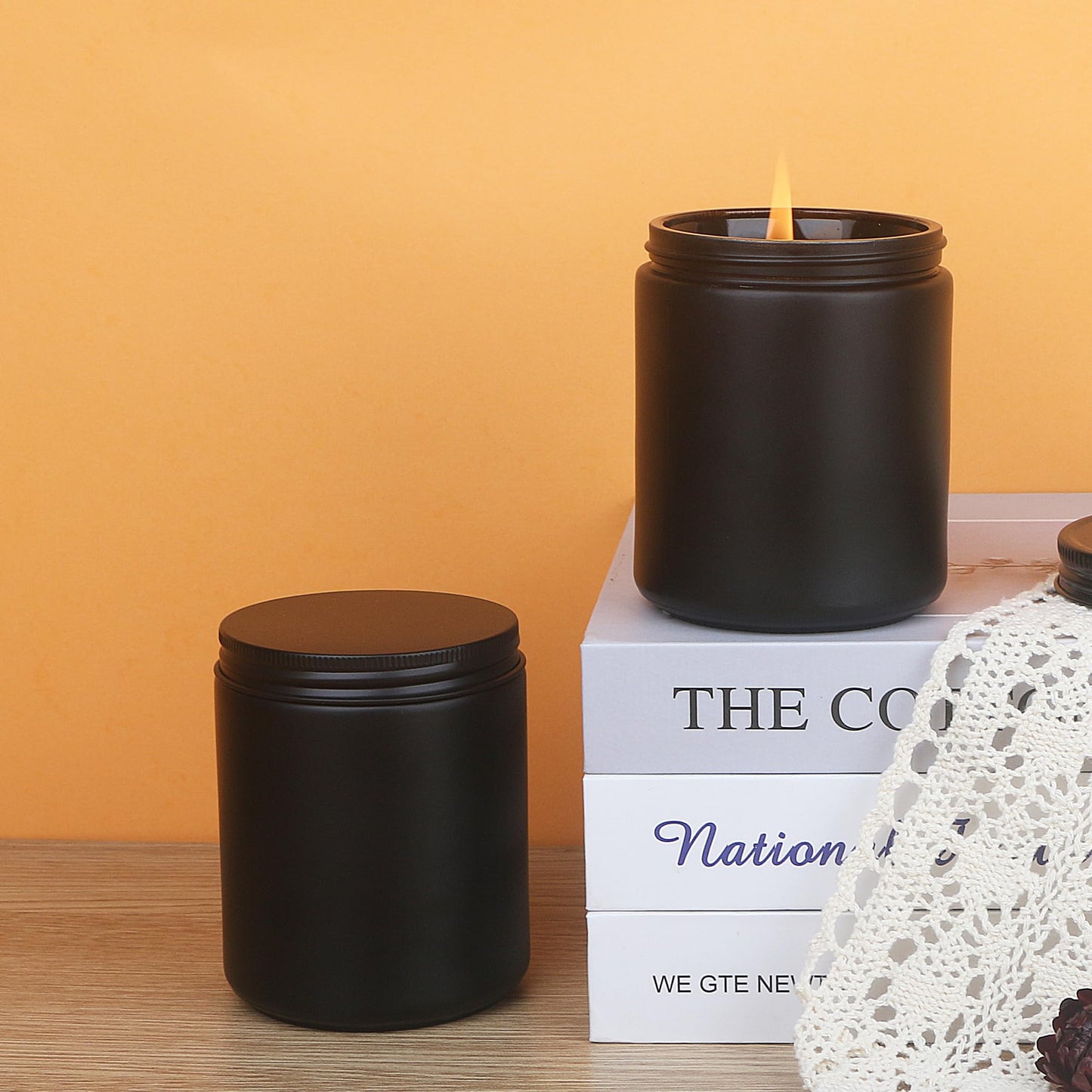 MILIVIXAY 20 Pack 8 OZ Thick Glass Matte Black Candle Jars with All Black Metal Lids-Bulk Empty Candle Jars for Making Candles-Canning Jar for Spice, Liquid, Sample- Dishwasher Safe.