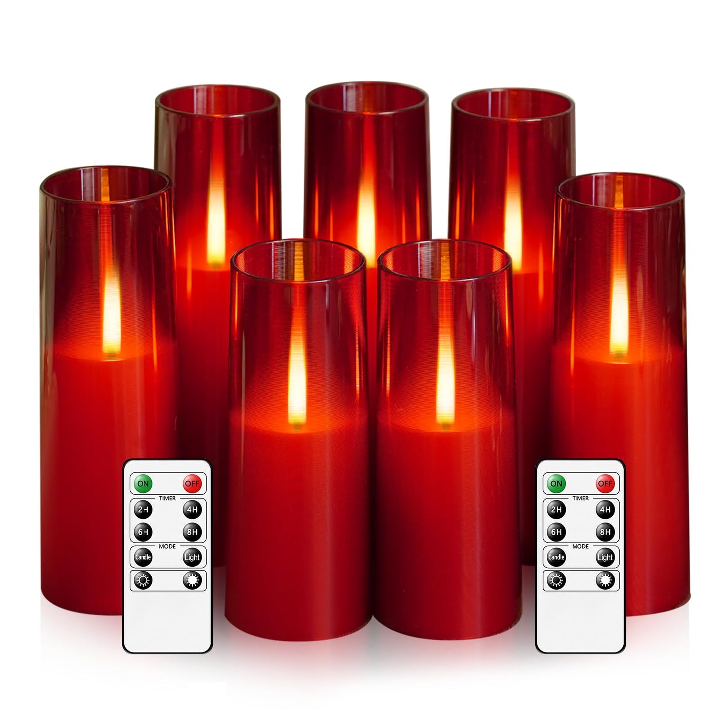 kakoya Flameless LED Candles Upgraded Realistic Flickering Flame,7Pcs Battery Operated Candles with Remote Timers,LED Pillar Candles for Home Decor,Christmas,and Parties(Red)
