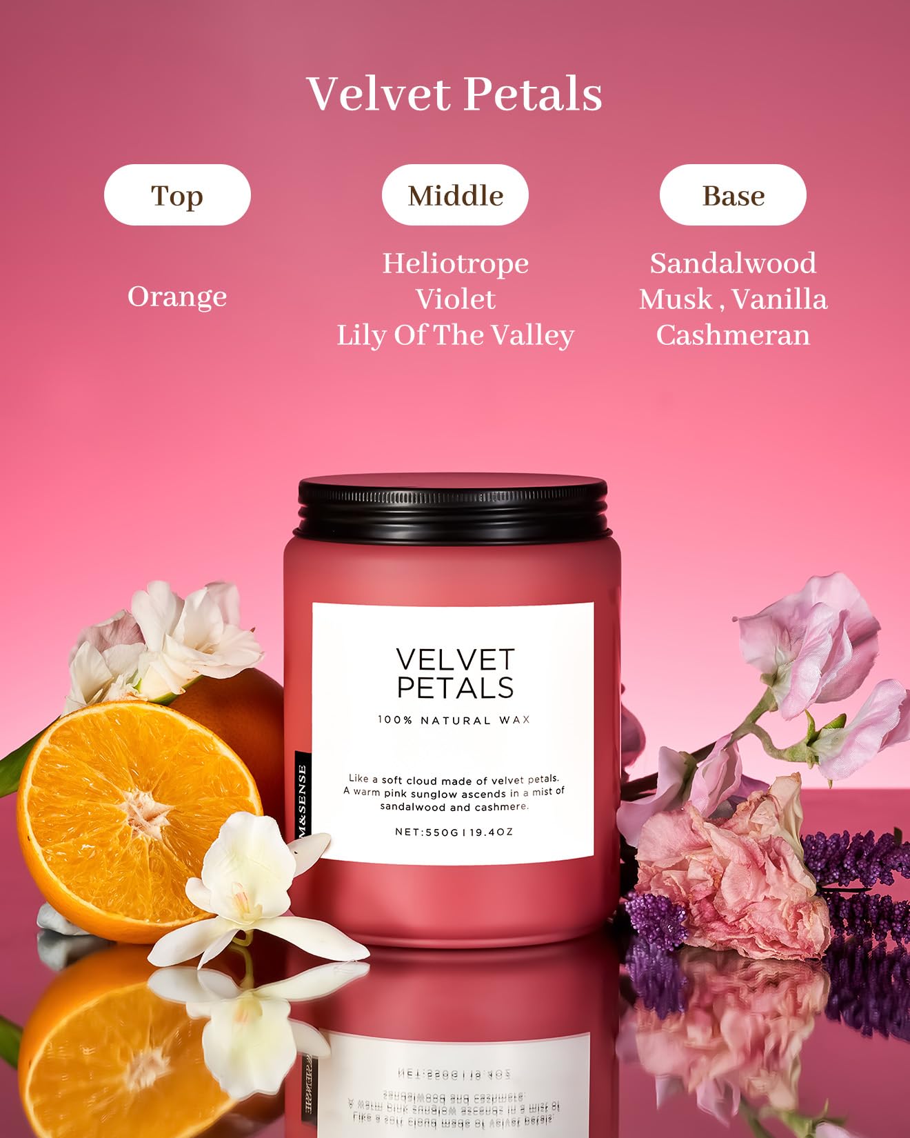 M&SENSE Sandalwood Rose Scented Candle, 19.4oz Large Soy Wax Candle for Home, 110 Hour Long-Lasting Non-Toxic Floral Aromatherapy Candle, Relaxing Self-Care Graduation Gift for Friends Daughter Son