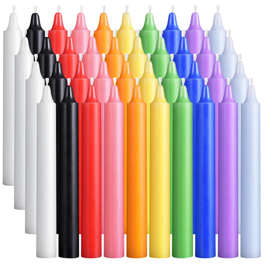 Viyffo 40 Pack Taper Chime Candles, 4 Inch Mini Unscented Dripless Candles, 1.5 Hour Burn Time, 10 Colors for Rituals, Meditation, Prayer, Wicca & Pagan Spells, Home Décor