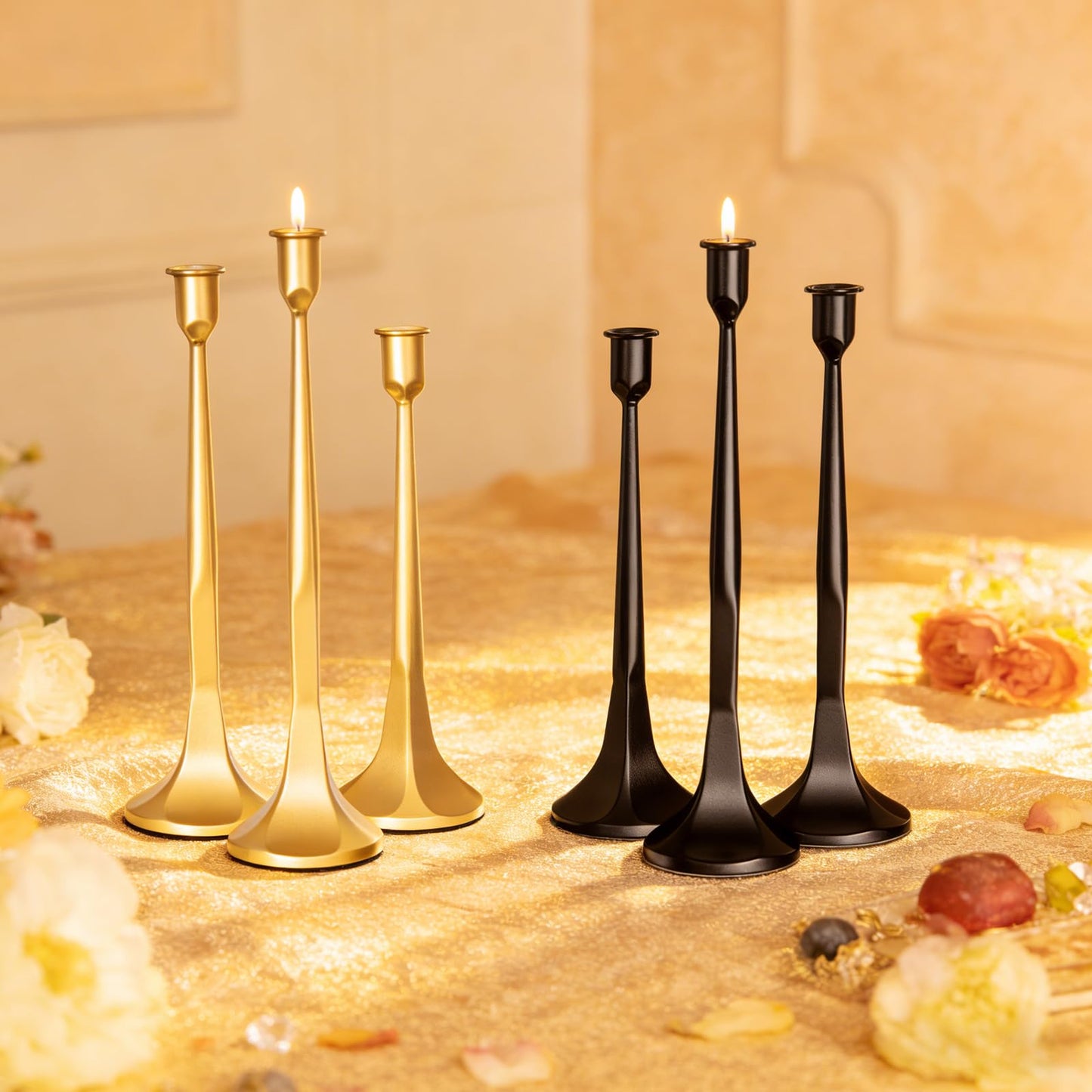 LAJIAOZ Antique Iron Taper Candle Holder Set of 3, Decorative Candlestick Holders for Dining Table, Wedding Centerpiece, Farmhouse & Modern Home Decor, Metal Candle Stands(12" 14" 15.5")(Black)