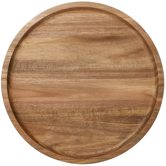 Round Wooden Serving Tray, 13.8 Inch Acacia Decorative Tray for Home Decor, Coffee Table, Farmhouse Style Wood Tray for Small Candle, Vases, Jewelry Organizer, Home Kitchen Dining Tabletop Decor