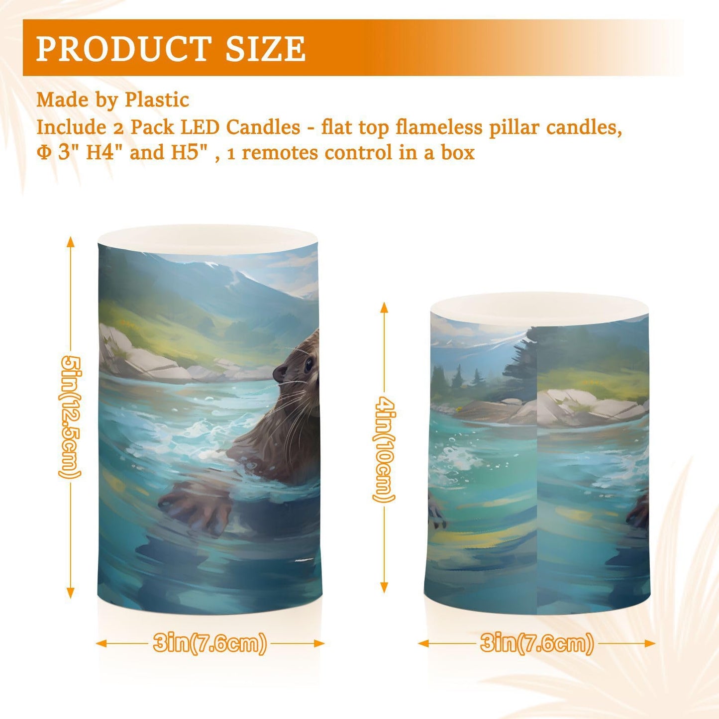 ALAZA Cute Otter Water Flameless Candles, LED Pillar Candles with Remote Timer, Battery Operated Candles Set of 2