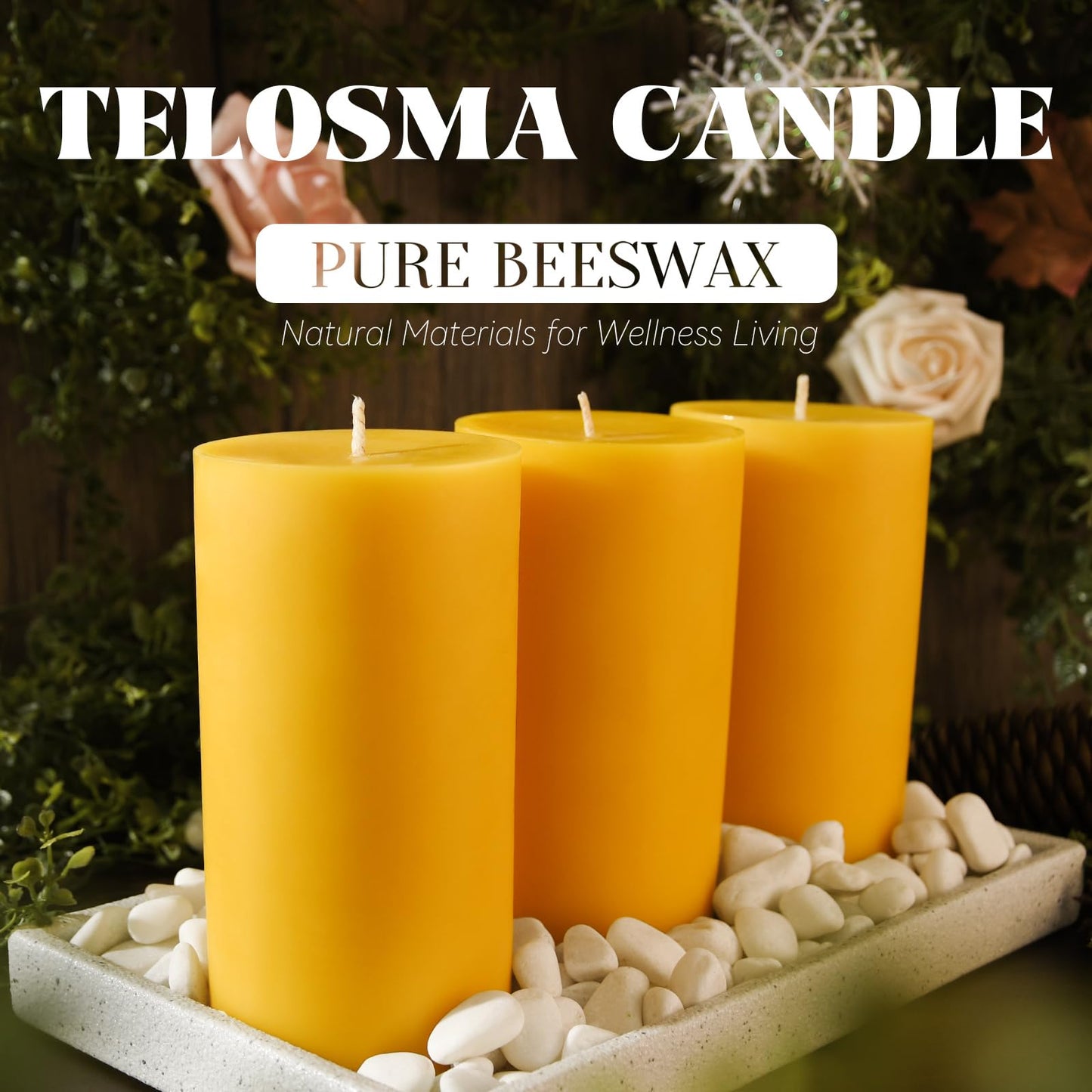 3 inch Thick Natural Yellow Beeswax Pillar Candles - 3 Pack - 100% Pure Bees Wax Candles 6 inch Tall, Long Burning, Unscented Smokeless & Dripless, for Emergency, Prayer, Home Decor, Relaxation